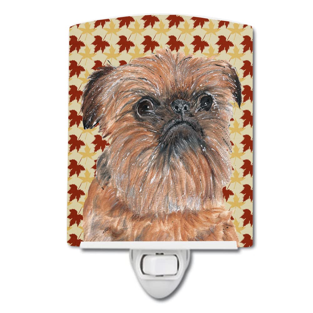 Caroline'S Treasures Sc9544Cnl Brussels Griffon Fall Leaves Ceramic Night Light Compact, Ul-Certified, Ideal For Bedroom, Bathroom, Nursery, Hallway, Kitchen, 6X4X3, Multicolor