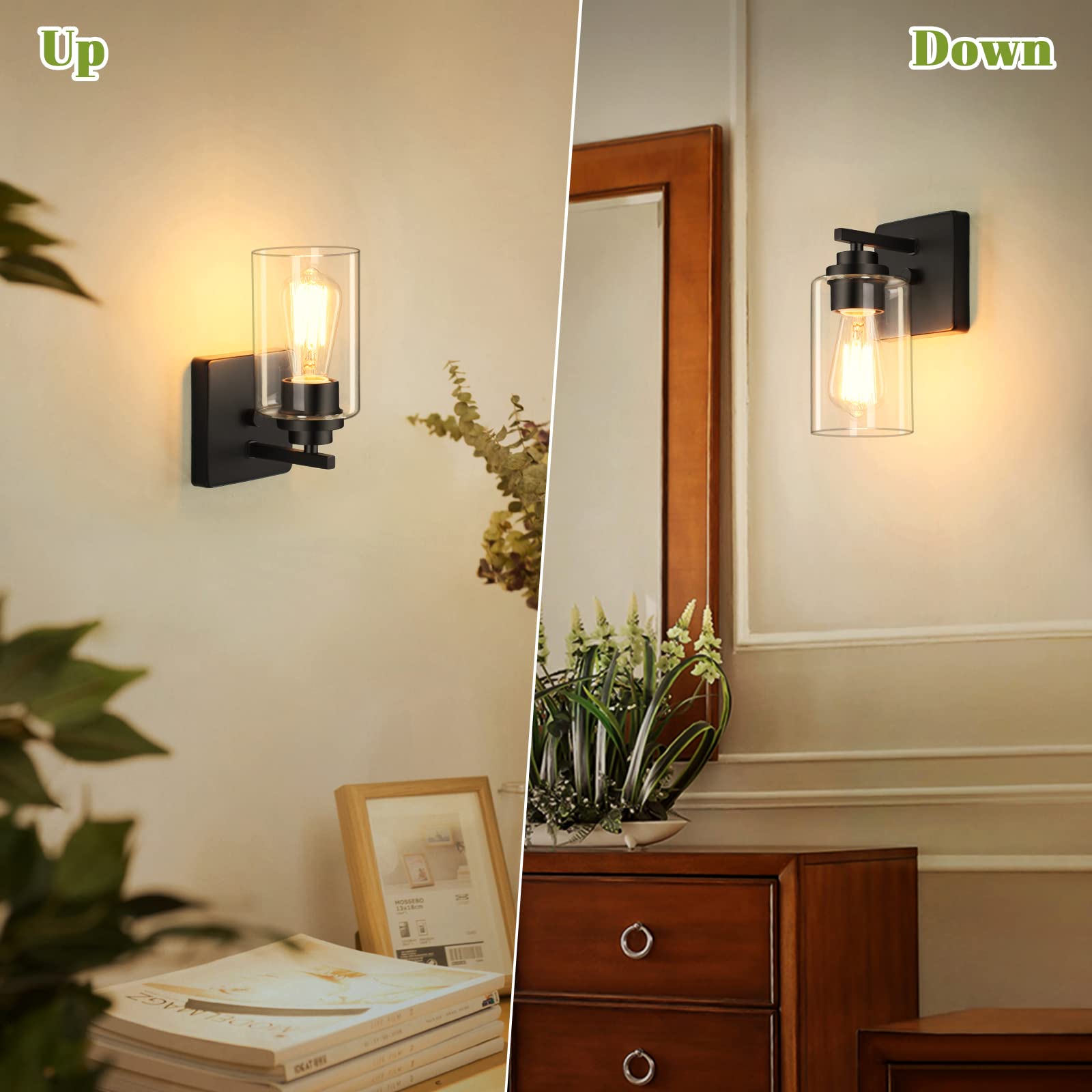 Set Of 2 Wall Sconces For Bathroom, Modern Vanity Light Fixtures, Matte Black Wall Mount Lighting Lanterns, Farmhouse Wall Light