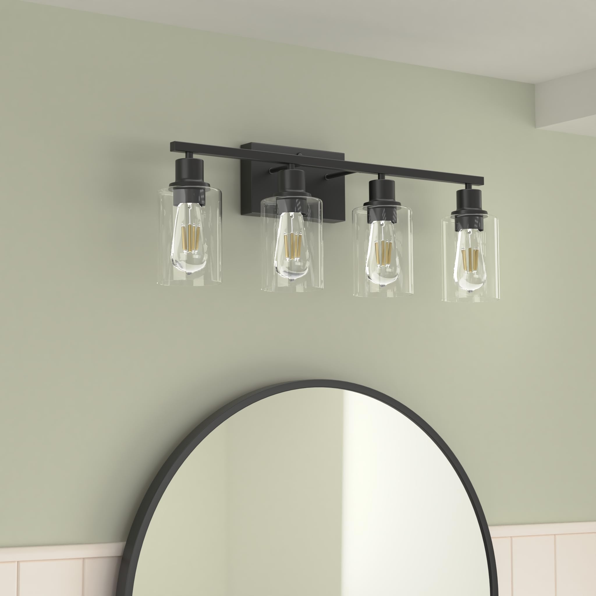 Jodauirt 4-Lights Gold Gallery Wall Sconces,Brushed Gold Bathroom Vanity Light Fixtures With Clear Glass Shades, Farmhouse Modern Wall Lighting ?For Mirror,Living Room,Bedroom,E26 Base