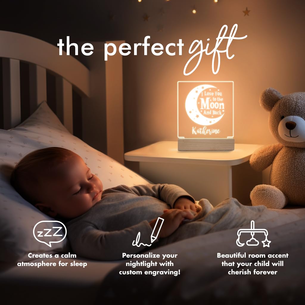 Personalized Night Light For Kids Girls Boys Customized Gifts For Baby Nursery Bedroom Decor Moon