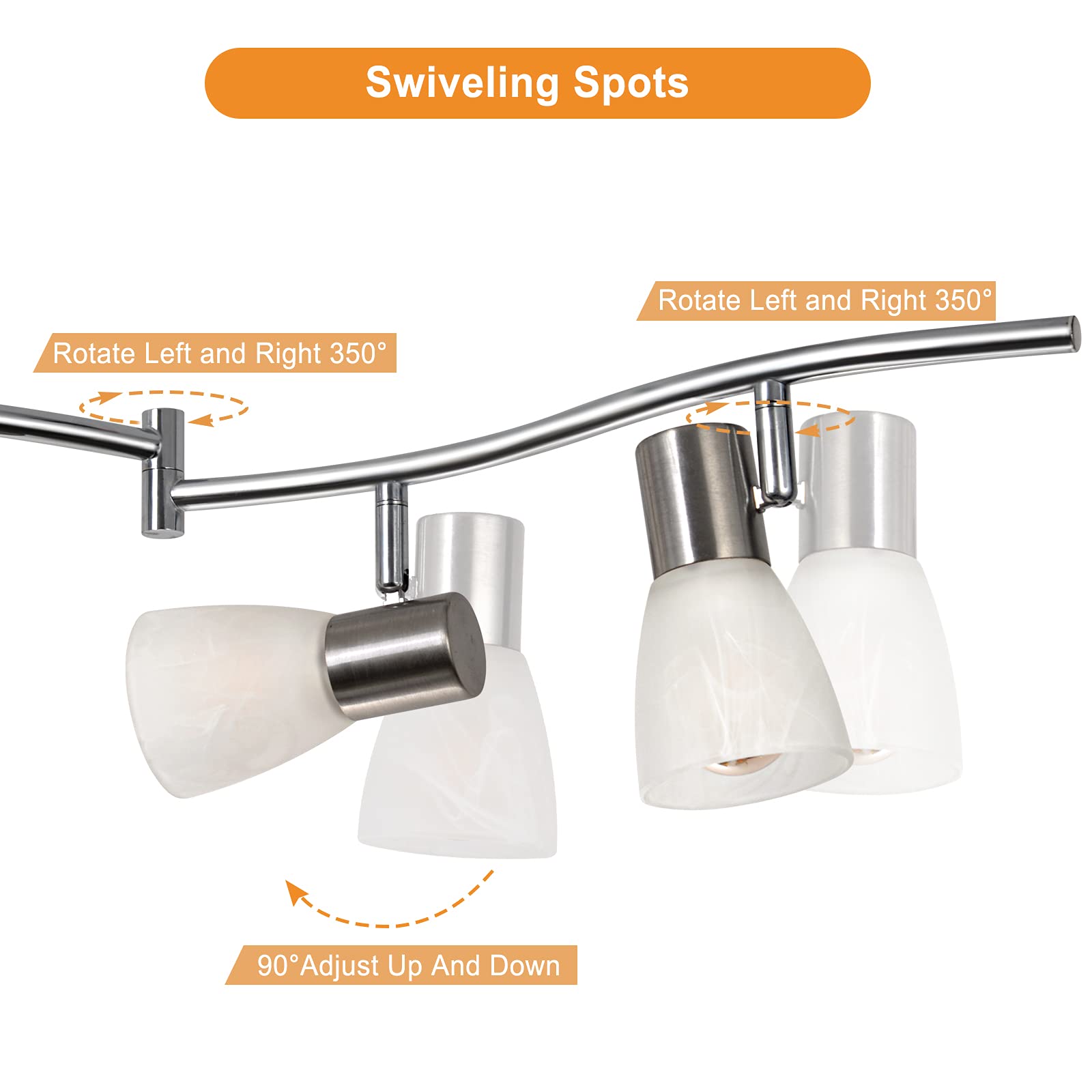 HiBay 6-Light Adjustable LED Ceiling Track Lighting, Metal Spotlights with Glass Shade, Includes 6x 4W E12 Bulbs, Modern Design