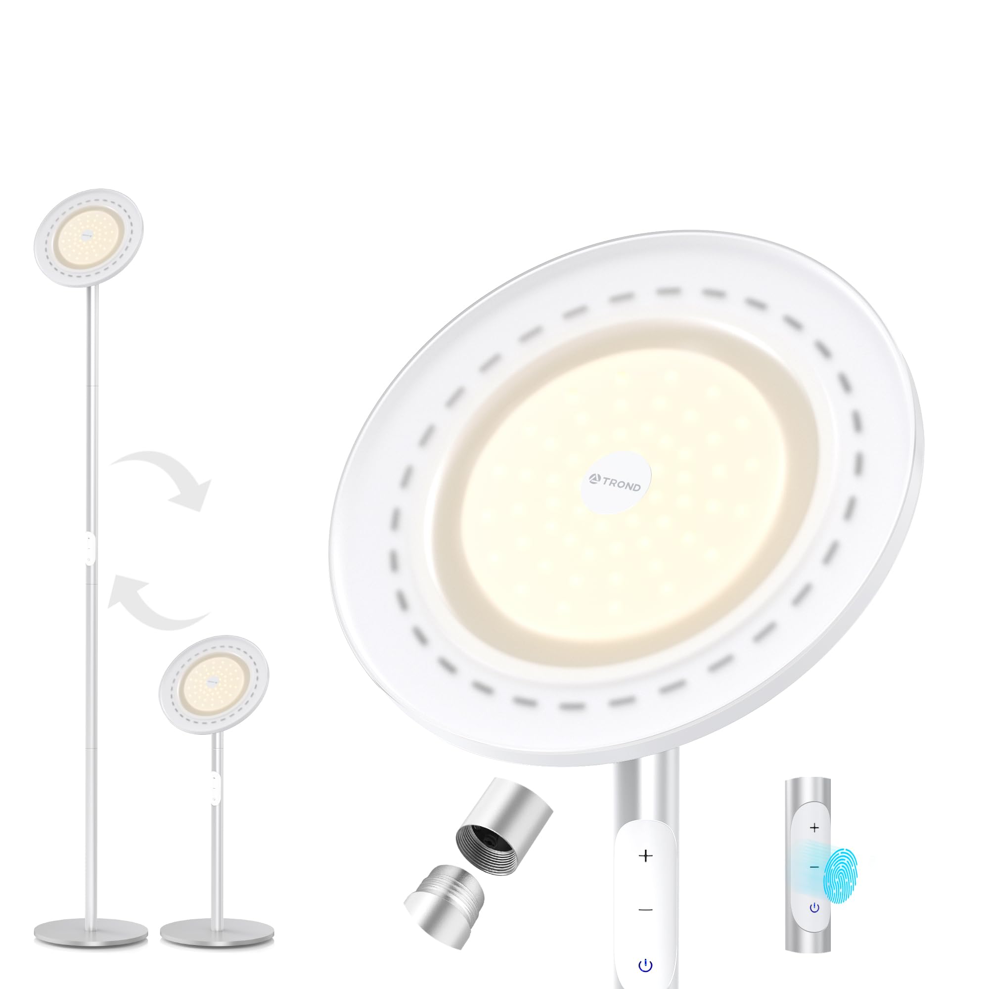 TROND Floor Lamp, 5000LM Super Bright LED Torchiere, 71 in Tall, Warm Light Silver, 3000K, Dimmable, Model Halo X
