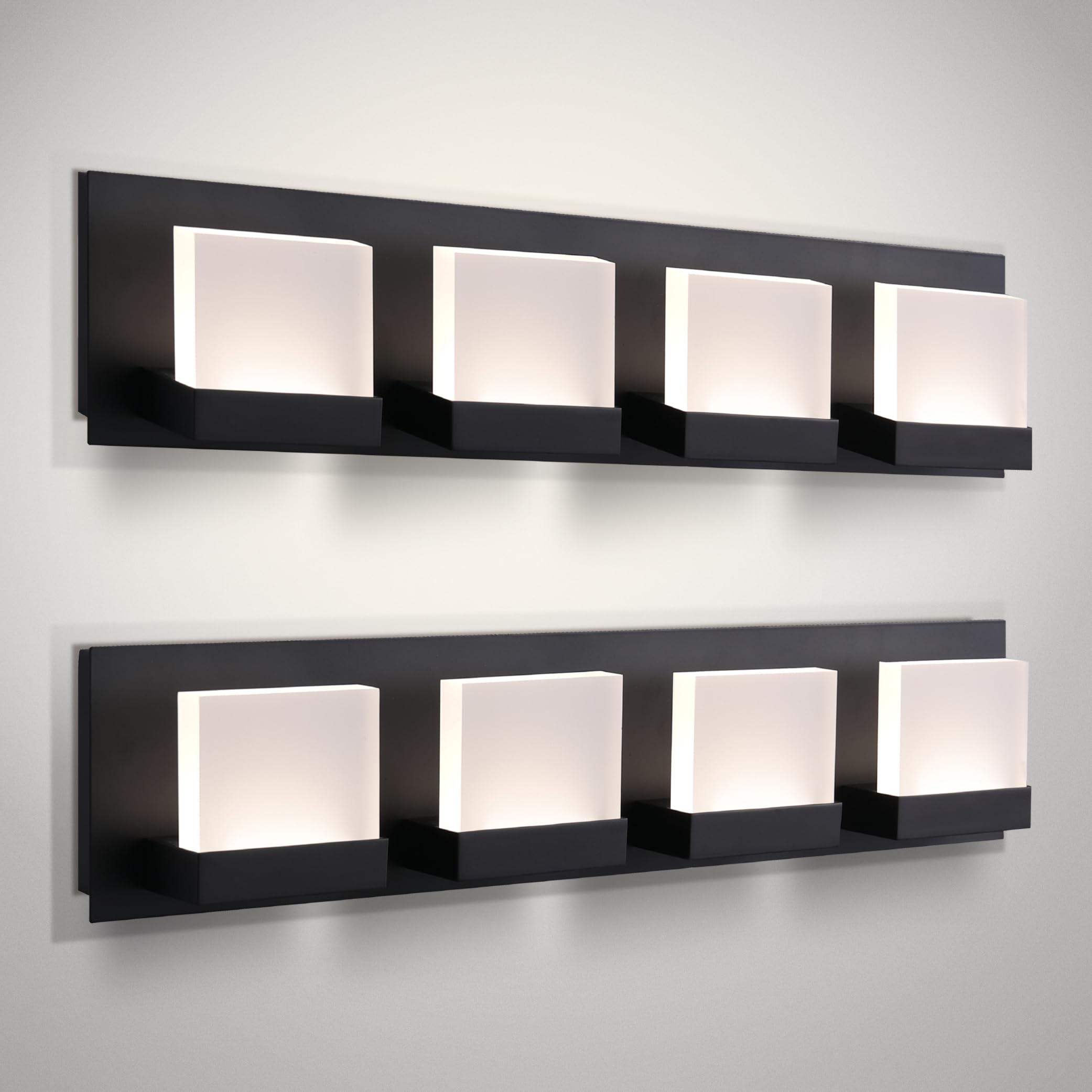 ASD LED Bathroom Vanity Light Fixture, 4-Lights 23W 1300LM, Dimmable, ETL Listed, Black, 2 Pack, Model A-LVF24M-