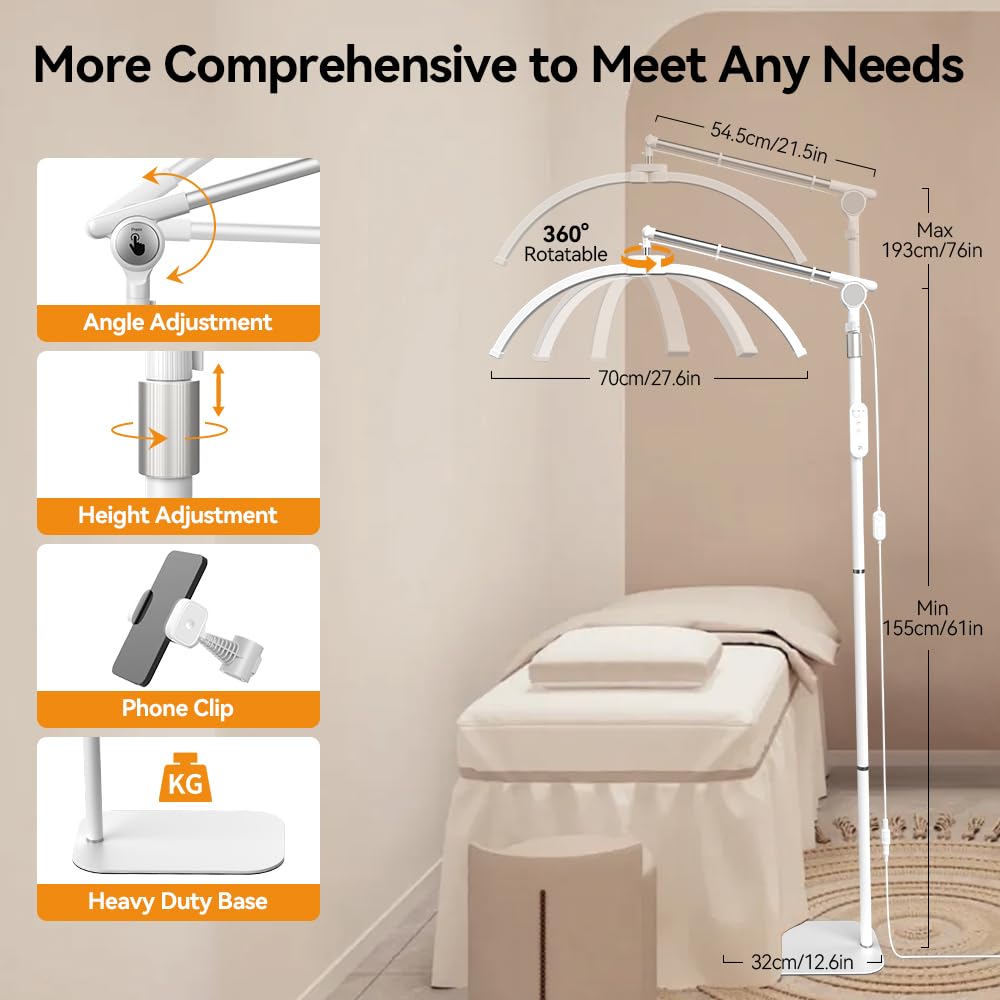 Janolia Floor Lamp, Lash Light For Eyelash Tech, Led Half Moon Light Lash Lamp, Esthetician Light For Lash Tech, Tattoo, Beauty