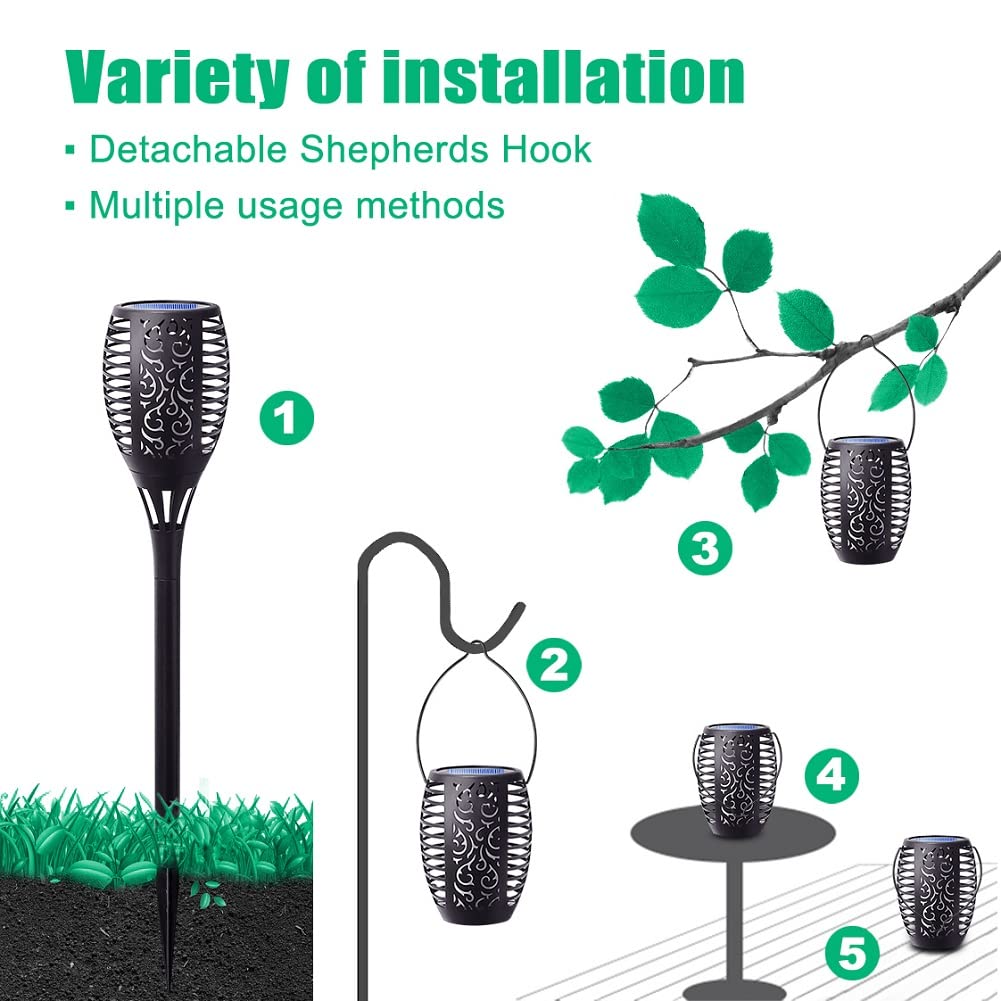 Fitsan 8Pack Solar Torch Light With Flickering Flame, Upgraded 3In1 Solar Lights Outdoor Hanging Lantern, Waterproof Landscape D