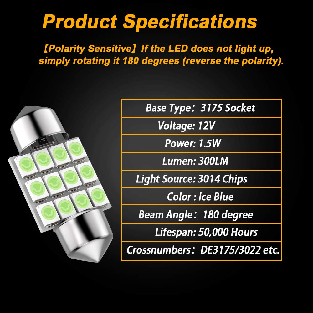 Giveubed De3175 Led Bulb, 31Mm 1.22In 3175 Festoon Led Bulb, Super Bright De3021 De3022 Led Bulb Fit For Interior Map Door Dome