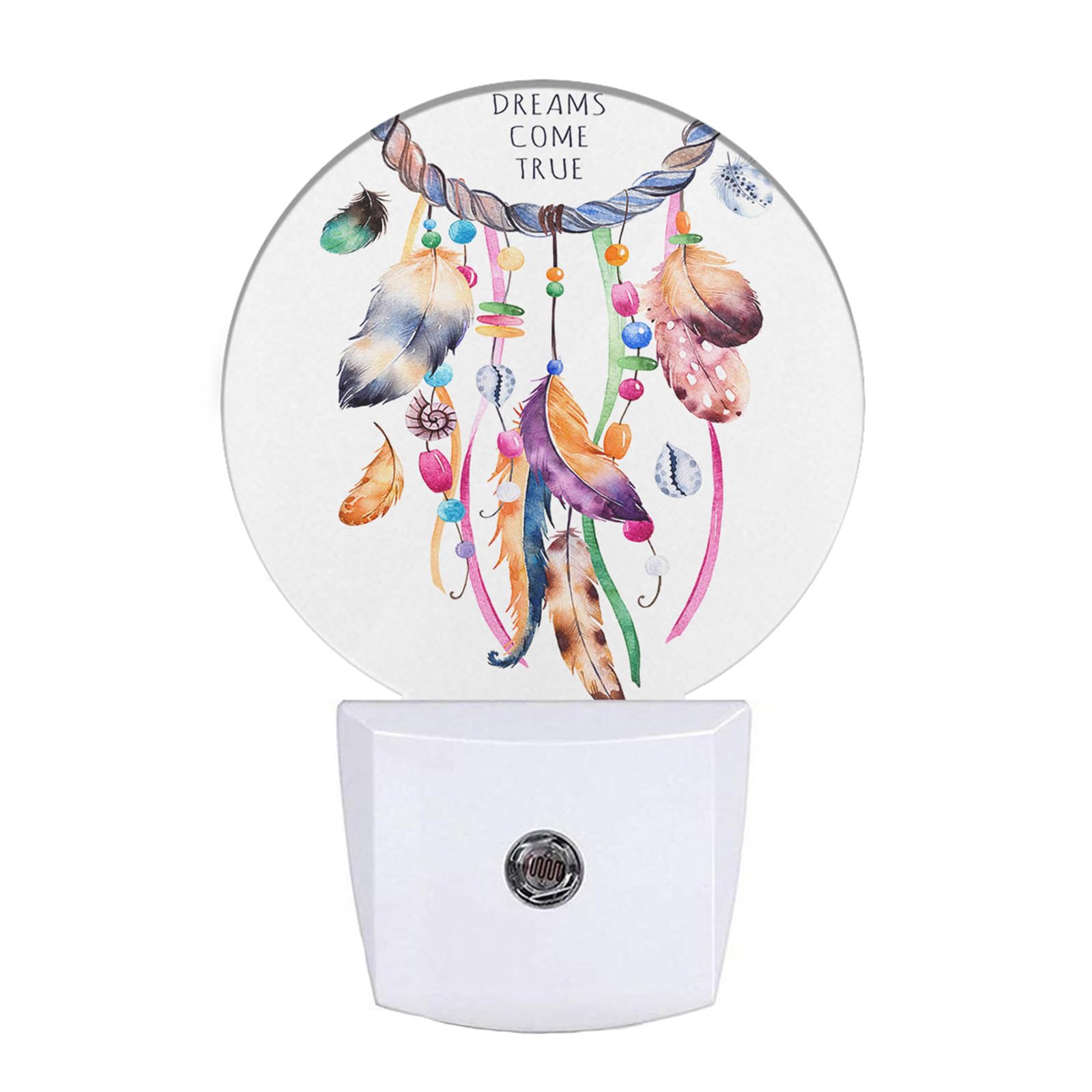 EKOBLA Dream Catcher Night Lights Plug into Wall Tribal Feather Wreath Floral Boho Circle Night Light Home Wall Decor Round Lamp