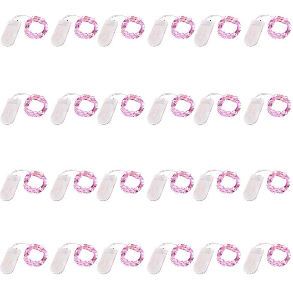 NiniTe LIGHTS 24 Pack Fairy Lights 20 LED Mini String Lights 6.6ft Copper Wire Pink