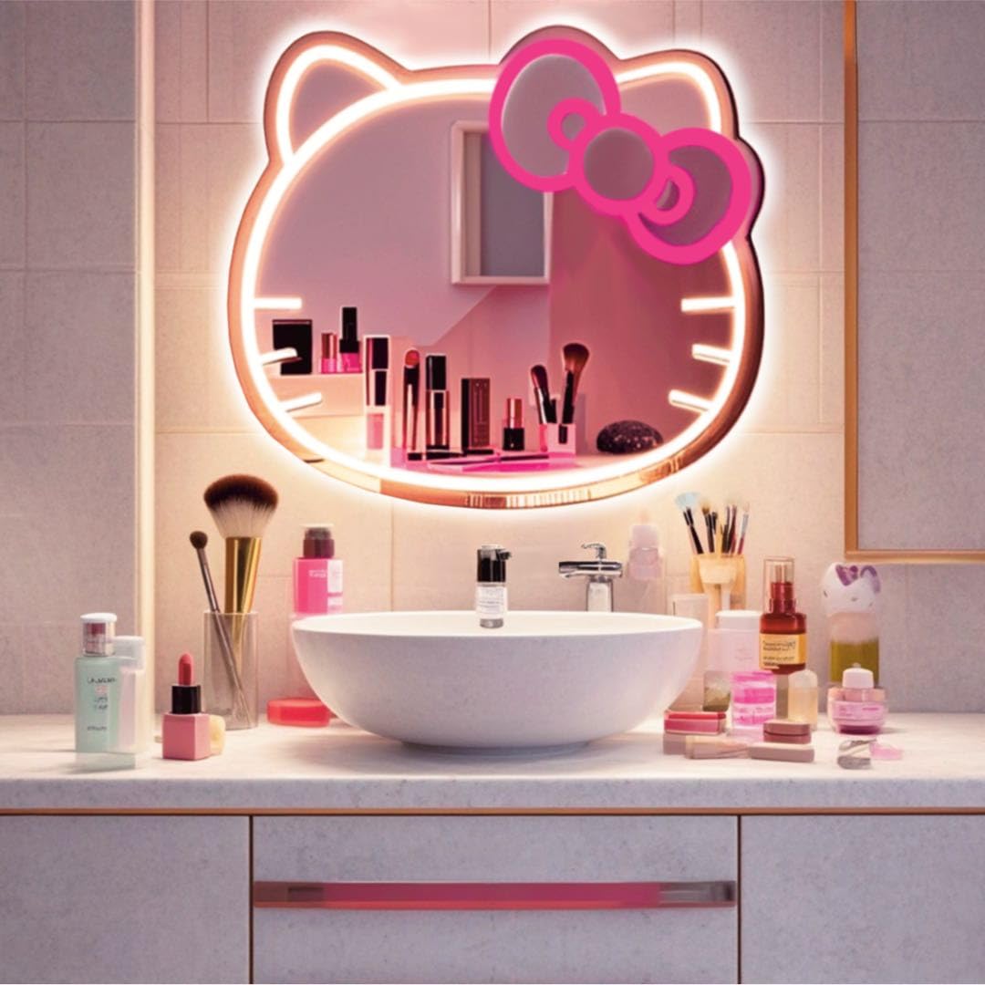 GALLIA Neon Mirror with Dimmable LED Lights, 14.6in x 12.2in, Powder Color, Perfect for Teen Girls Room Decor