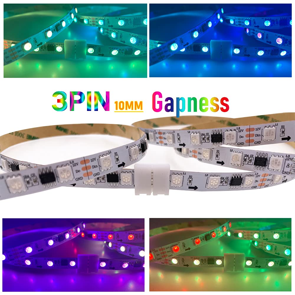 Fsjee 3 Pin Led Strip Connector Kit, Include Led Corner Connector, Unwired Gapless And T Shape Connector,Strip To Strip And Strip To Controller Jumper For 10Mm 3Pin Ws2811 Ws2812 Led Strip