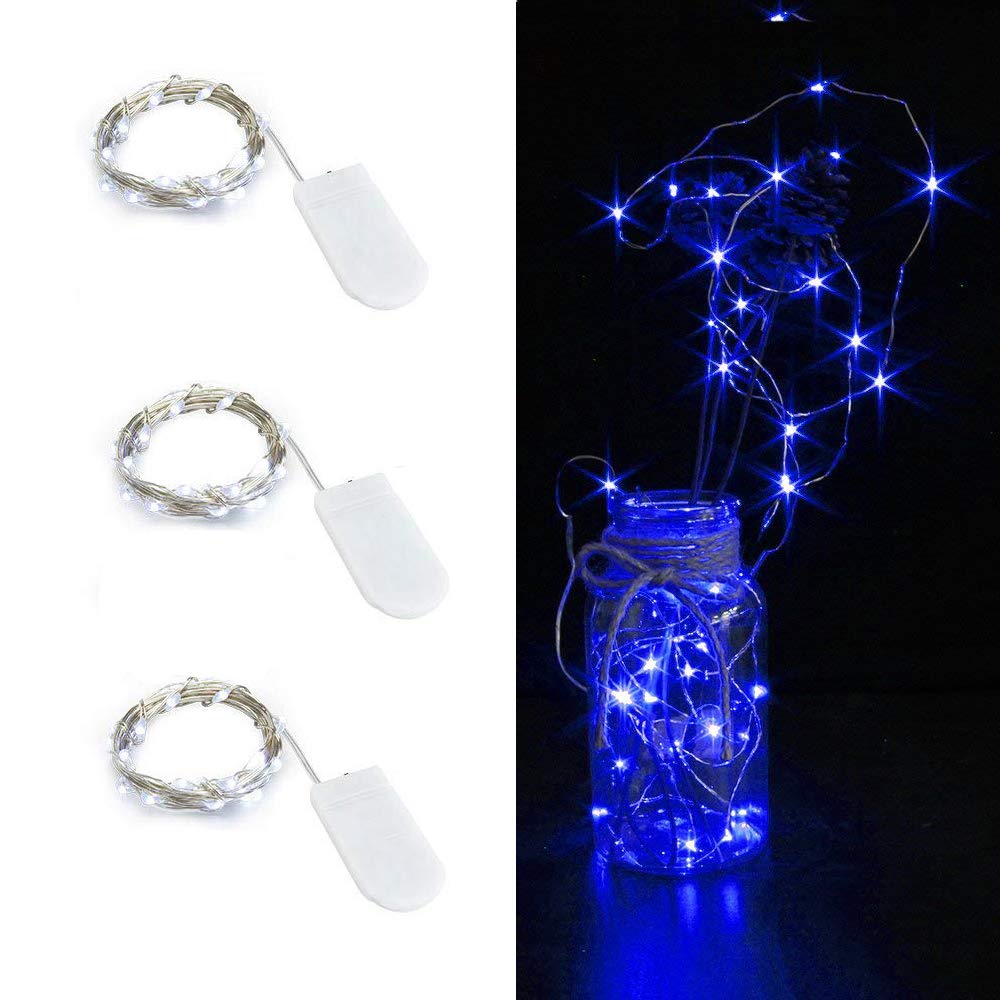 HDSHIMAO Pack of 3 Sets LED Starry String Lights with 10 Micro LEDs on 3.3ft(1m) Copper Wire, Fairy Lights Battery Powered by 2X CR2032(Incl), for Wedding or Christmas Party Table Decorations (Blue)