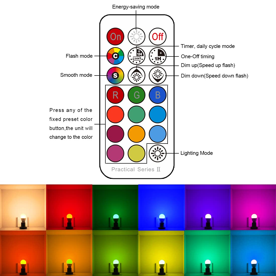 HEKEE E12 B11 LED Candle Light Bulbs, Color Changing, 450 Lumen, 5W, RGB + 2700K Warm White, 10 Pack