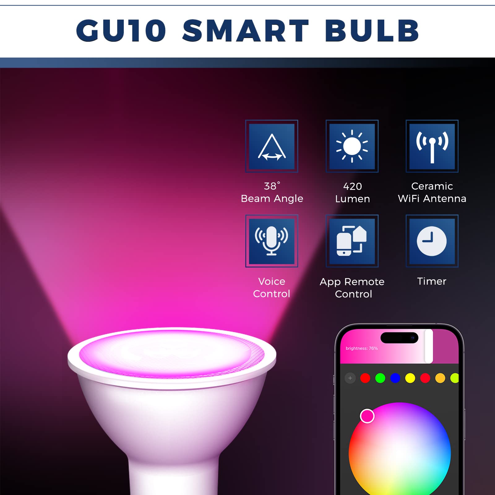 Lightinginside GU10 Smart Light Bulbs, 5W 420LM, Multi-colored, ETL Listed, 4 Count, Compatible with Alexa/Google Assistant