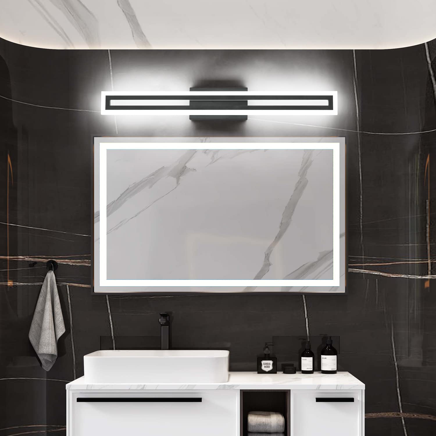 SOLFART Dimmable Black Vanity Light Fixture, 32inch, Acrylic, 3 Color Temperature, Model S8300-810mm-6000K-3C