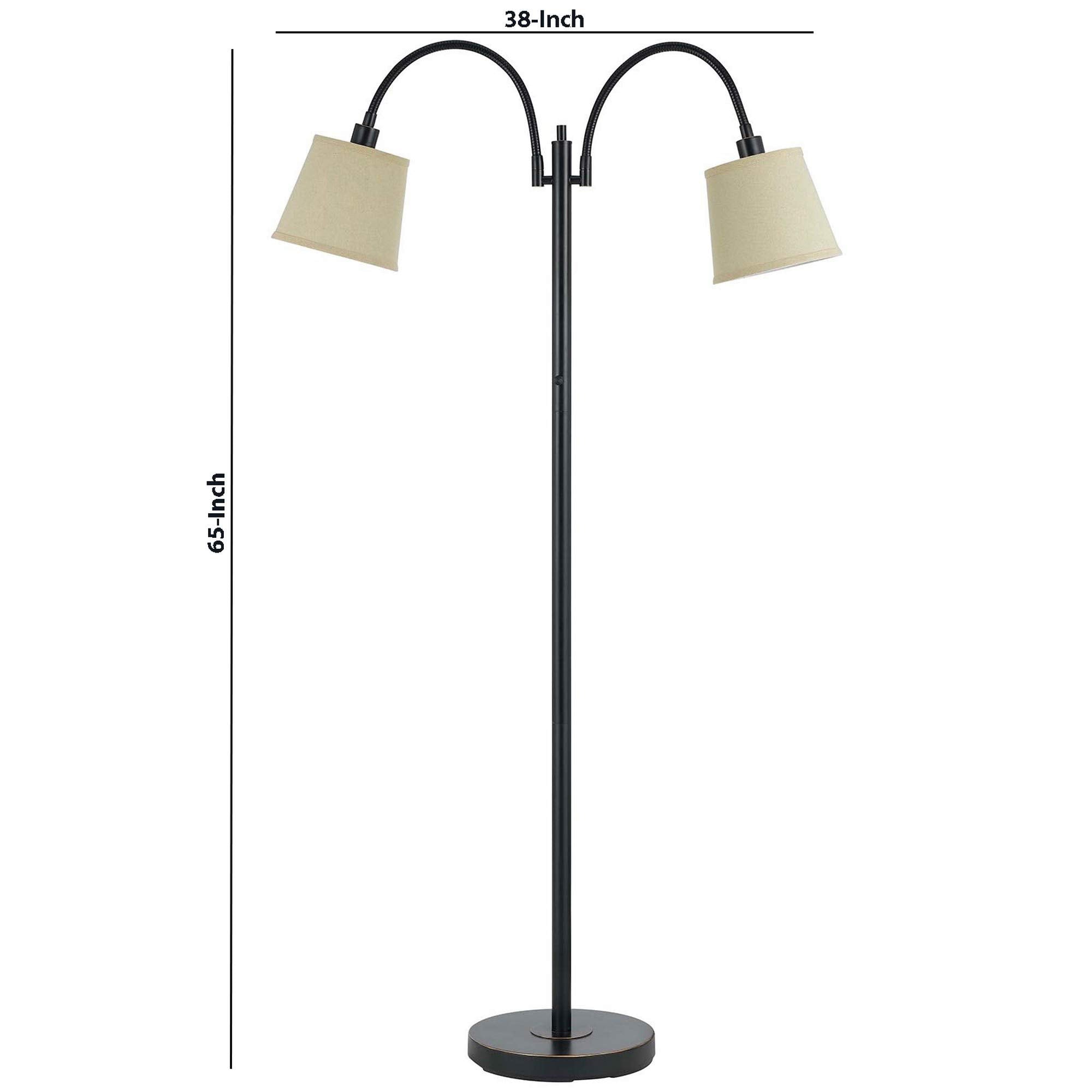 Benjara 80 Watt Metal Floor Lamp With Dual Gooseneck And Uno Style Shades, Black