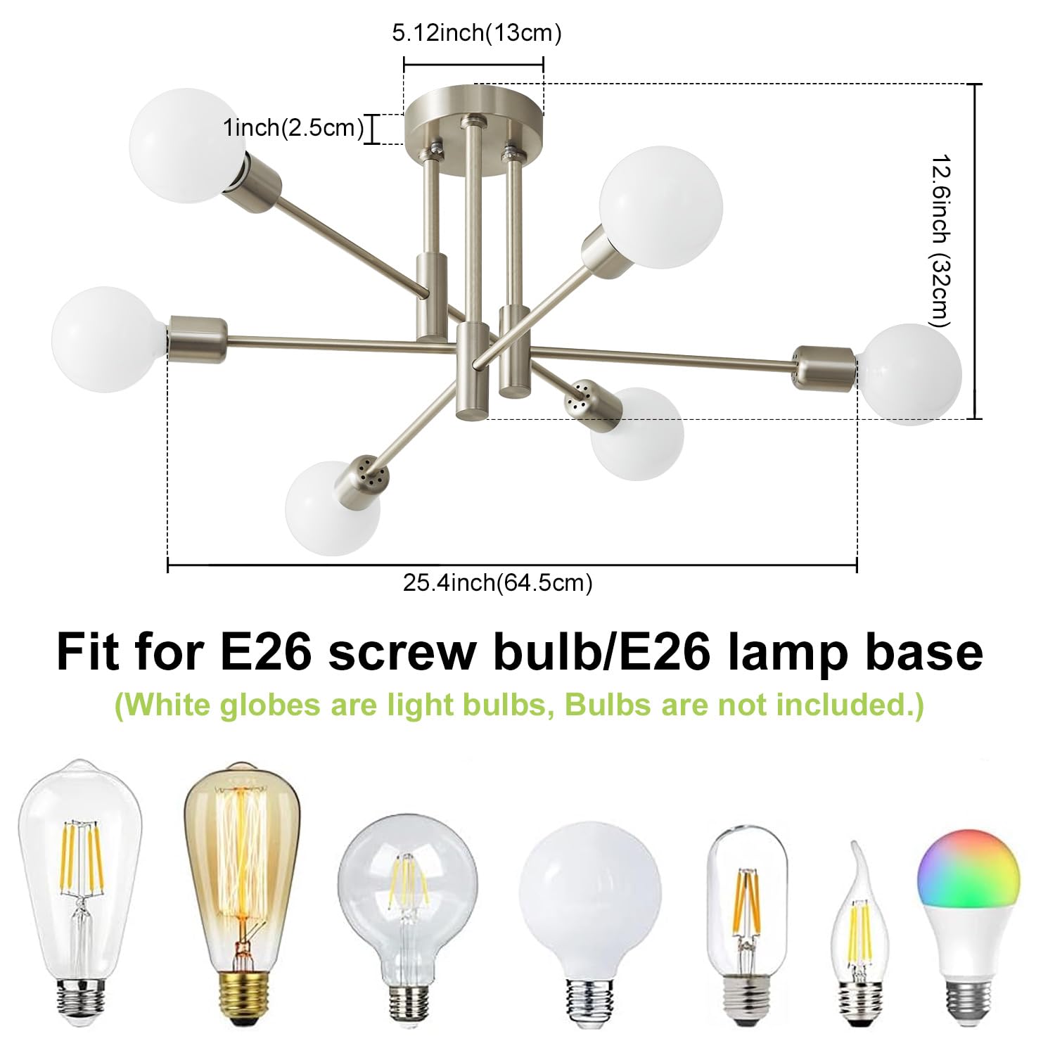 Biewalk Modern Chandelier Ceiling Light Fixture, 6-Light Sputnik Dining Chandeliers 31.18'' Gold And Black Chandelier Over Table