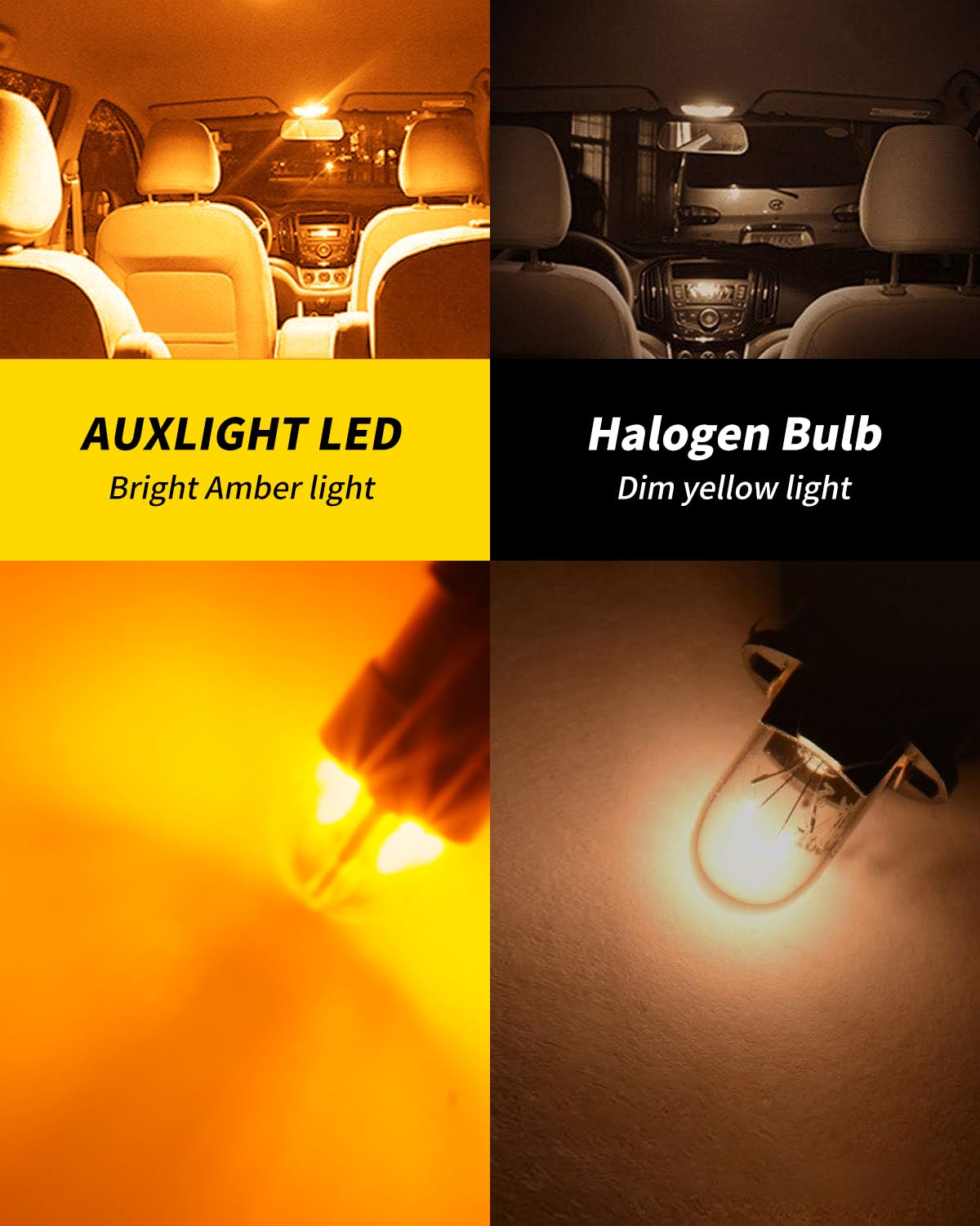 AUXLIGHT BA9S LED Bulb, 3030-SMD, Amber Yellow, Pack of 10, Model AUX-BA9S-2SMD-10A, Error Free for