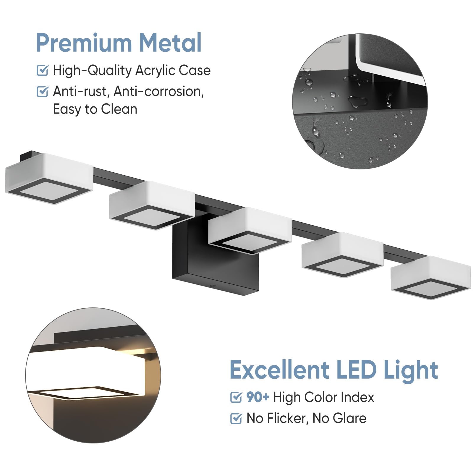 MYTH REALM LED Bathroom Light Fixture - 5-Light Dimmable Vanity Light, Matte Black, 33 inch, ETL Certified, Adjustable 2700K-6500K