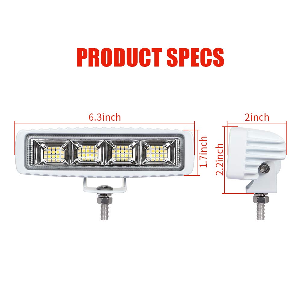 Exzeit Waterproof Led Boat Lights, 2 Pc 72W Deck/Dock Marine Lights 4000Lms 120°Flood Light, 6.3Inch, 12/24 V Led Light Bar