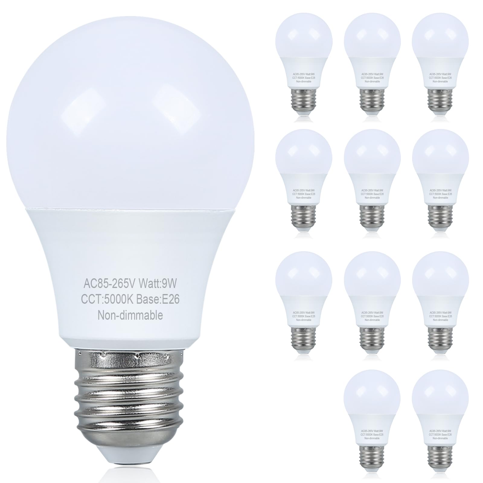 Marxlait 12 Pack LED Light Bulbs 60 watt Equivalent, Daylight 5000K, A19 Standard Light Bulbs, E26 Medium Base, 120V, Non-Dimmab