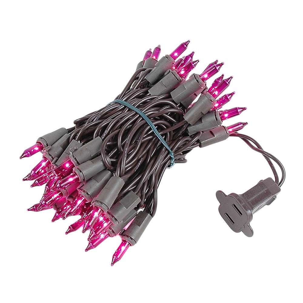Novelty Lights 11 Feet 50 Bulbs Traditional Incandescent Mini Lights, Purple on Brown Wire with 2.5 Spacing, Commercial Grade an