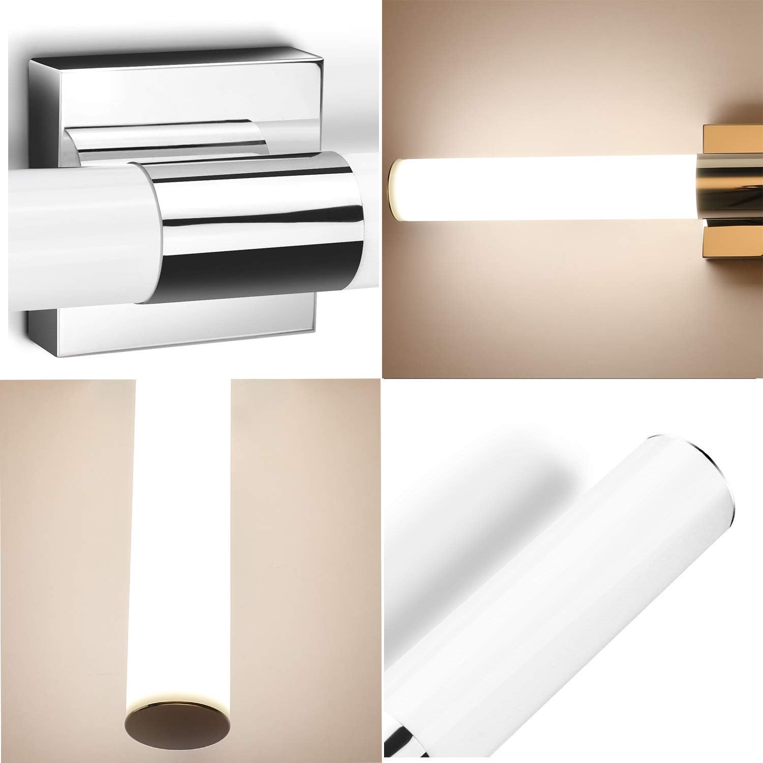 Yhtlaeh 19.68In Led Bathroom Vanity Light Fixtures Polished Chrome 4000K Natural White 12W Modern Bathroom Vanity Mirror Front L