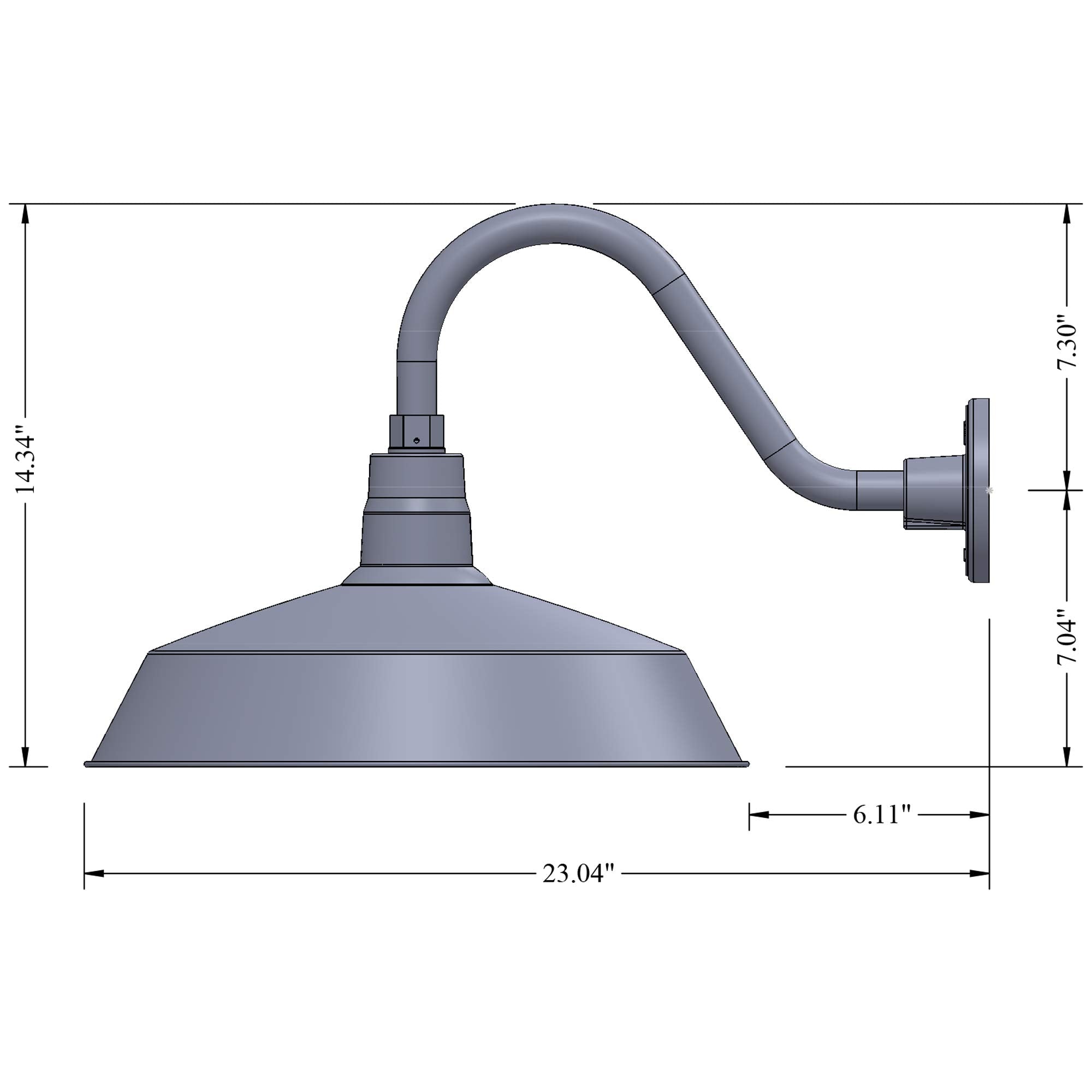 HTM LIGHTING SOLUTIONS Gooseneck Barn Light Fixture, 17in Shade, Satin Black, Alloy Steel, 14.5in Extension Arm, UL Listed, 9W LED Bul