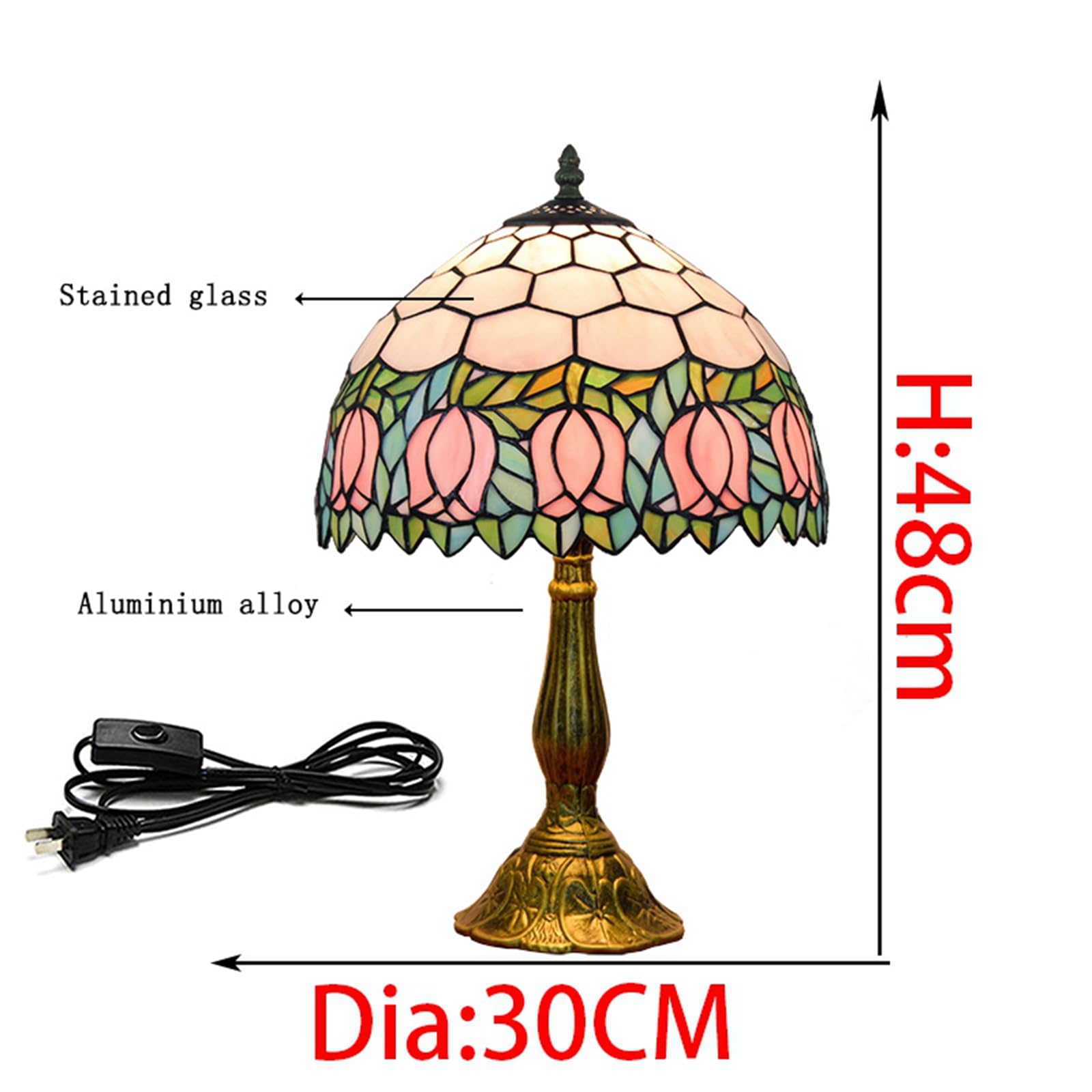 Blivuself Tiffany Lamp Stained Glass Lamp Pink Tulip Bedroom Table Lamp Reading Desk Light For Bedside Living Room Office Dormit