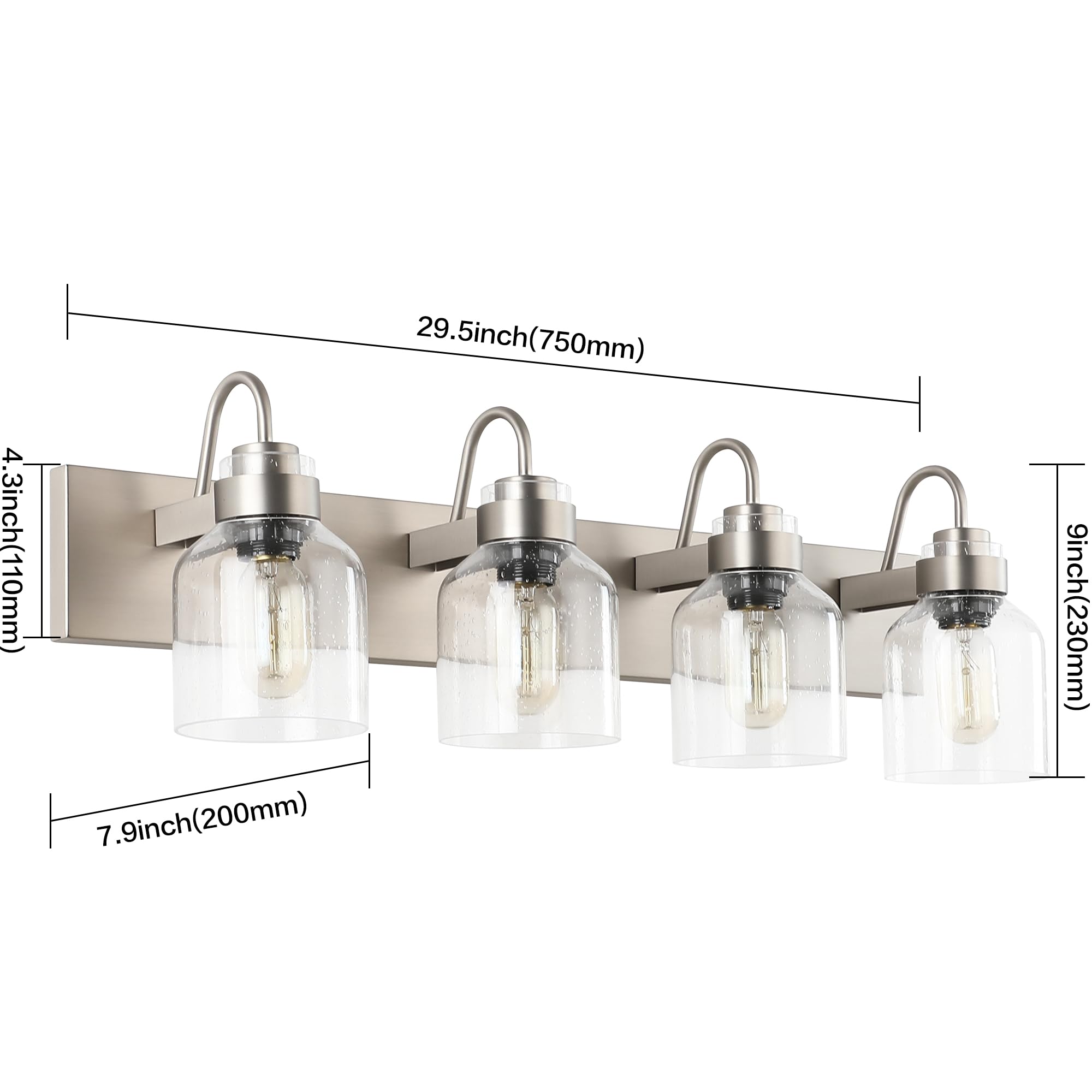 PRESDE 4-Light Bathroom Vanity Fixtures, Brushed Nickel with Bubble Glass Globes, Aluminum, Model e6a55109-c6e9-45bd-9b42-bb5