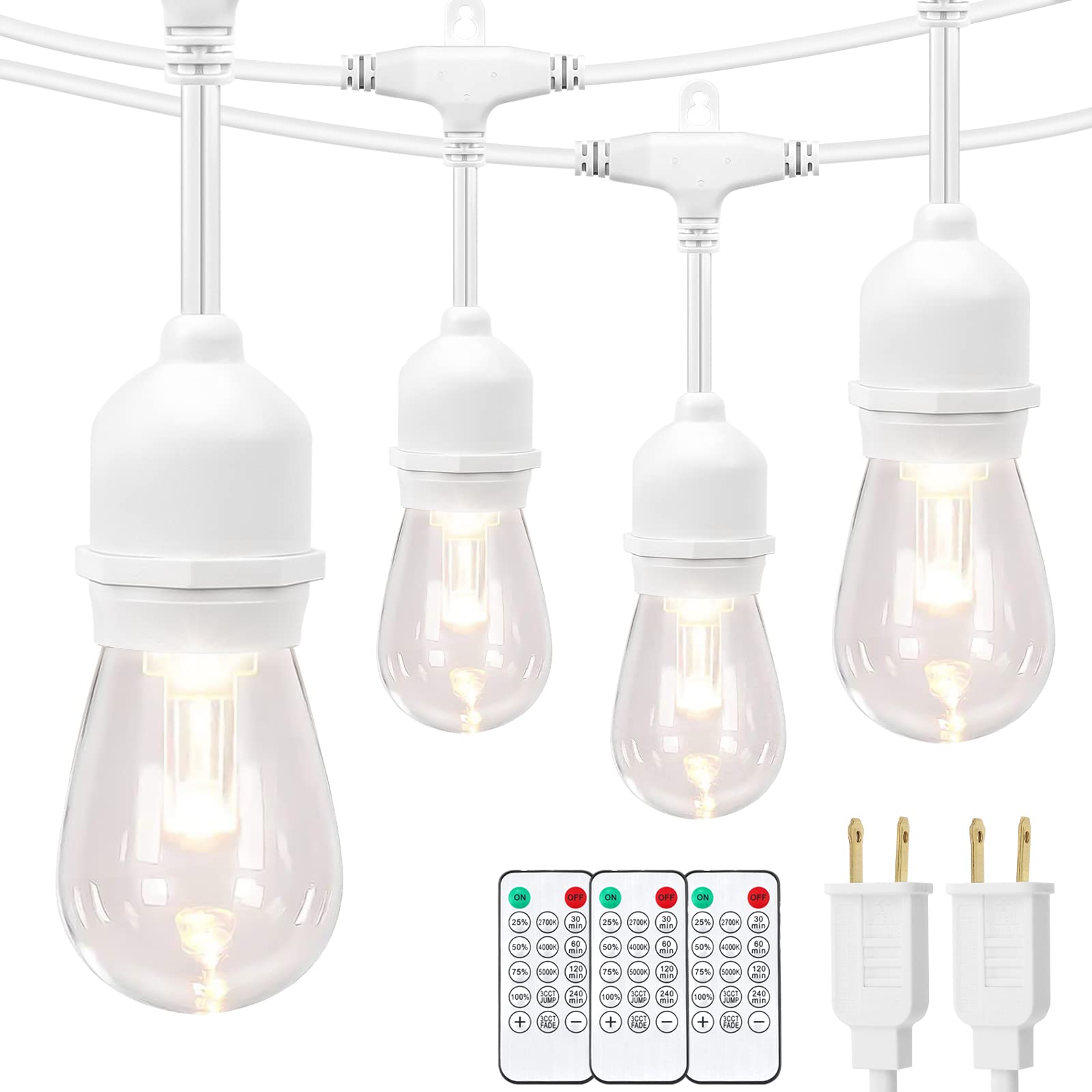 Mlambert 3 Color Outdoor LED Dimmable String Lights for Patio with Remote, Plug in 48FT Waterproof Shatterproof LED Bulb Light f