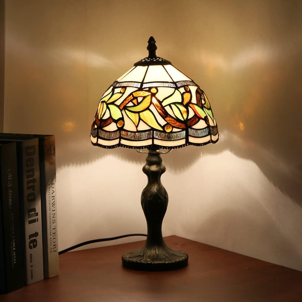 Miaoke Stained Glass Table Lamp Stained Glass Crystal Bead Style Table Light  Handmade Desk Bedside Night Light  Antique Art Craft Gifts Lover Living Room Bedroom Bookcase (Lace Baroque)