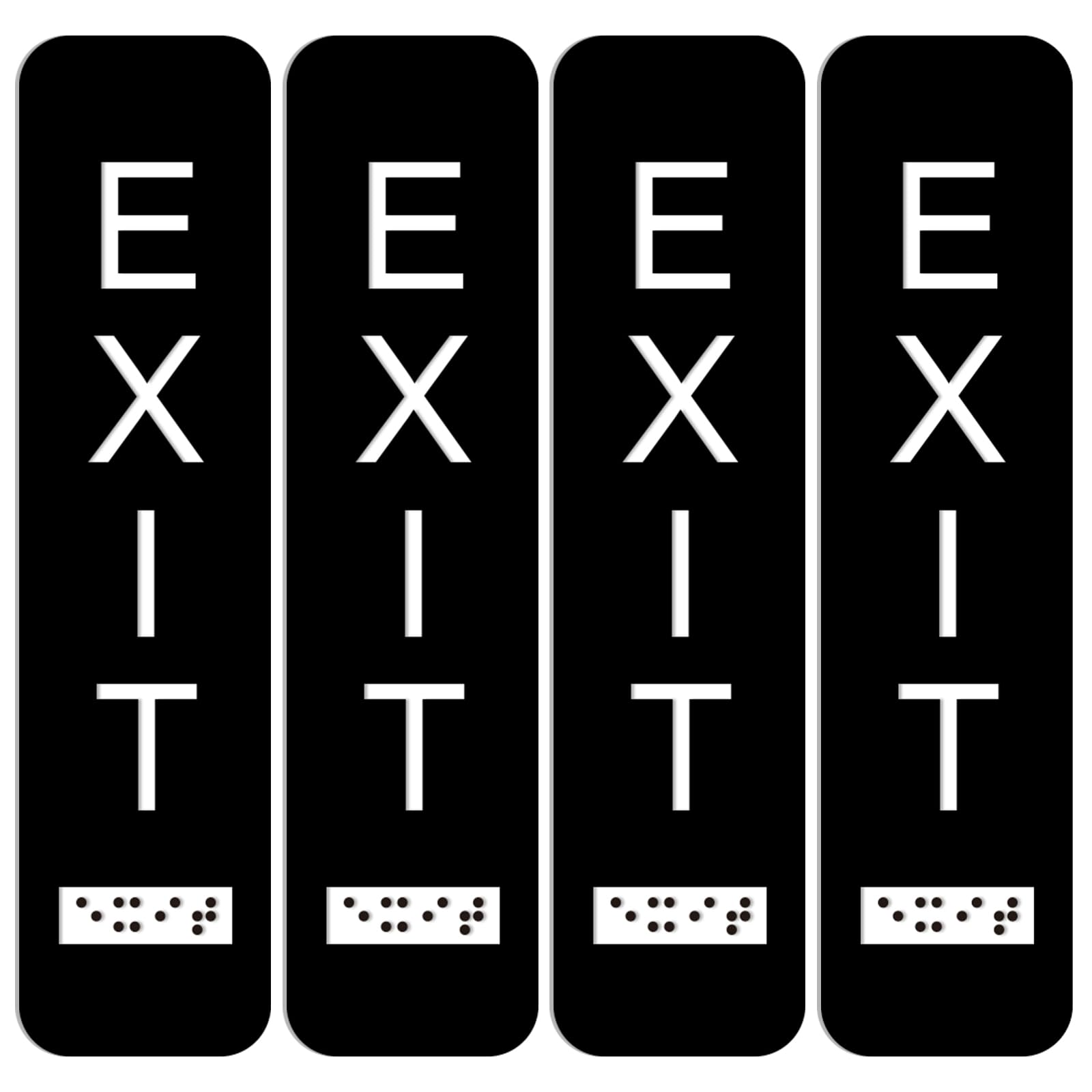 Tandefio 4 Pcs Vertical Exit Sign With Braille 8X2 Inch Exit Signs For Business Ada-Compliant Braille And Raised Letters Ada Exit Sign With Adhesive Mounting Strips For Indoor Outdoor