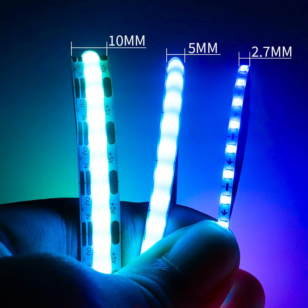 Xnbada 160Leds/M 16.4Ft Ws2812B Ws2812 Cob Led Strip,Dc5V 10Mm Width Individually Addressable Dream Color Flexible Smart Light Tape For Bedroom,Kitchen,Stage,Tv Backlight(No Adapter Or Controller)