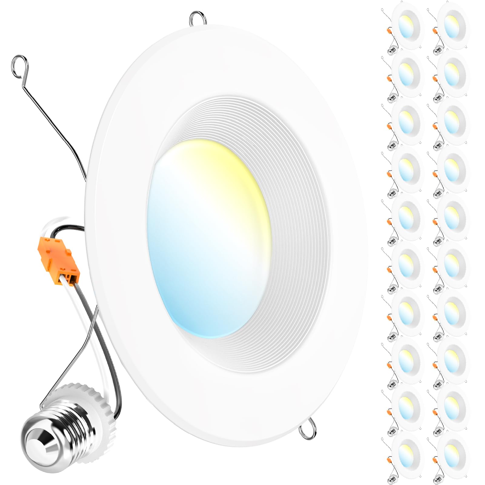 Sunco 20 Pack 5Cct Retrofit Led Recessed Lighting 6 Inch, 2700K/3000K/3500K/4000K/5000K Selectable, Dimmable Can Lights, Smooth Trim, 13W=75W, 965Lm, Damp Rated, Ul-Certified