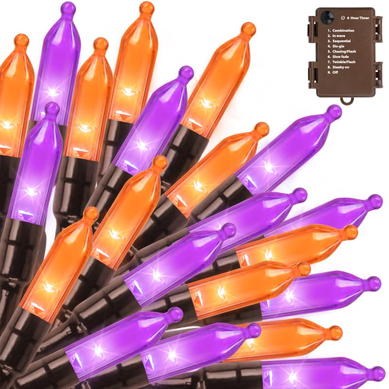 LAMPHOME 50 LED Outdoor Halloween Lights, 16 FT Mini String Light with 9 Modes & 6 Hour Timer, Waterproof Battery Operated for I