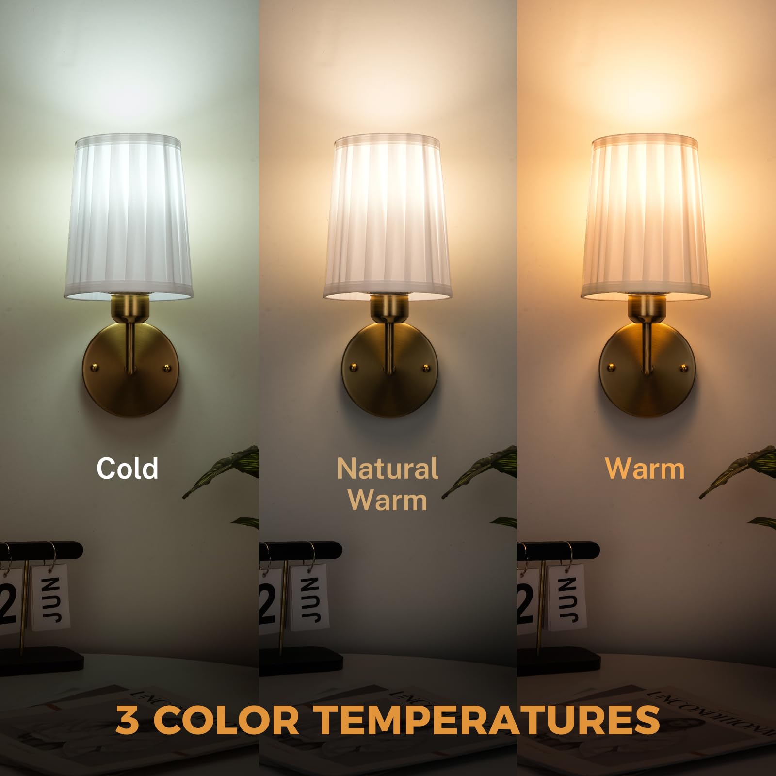 Nooknova Battery Operated Wall Sconce, Pleated Fabric Rechargeable Wall Sconces Wall Decor Set Of 2 Wireless Wall Lights Wireles