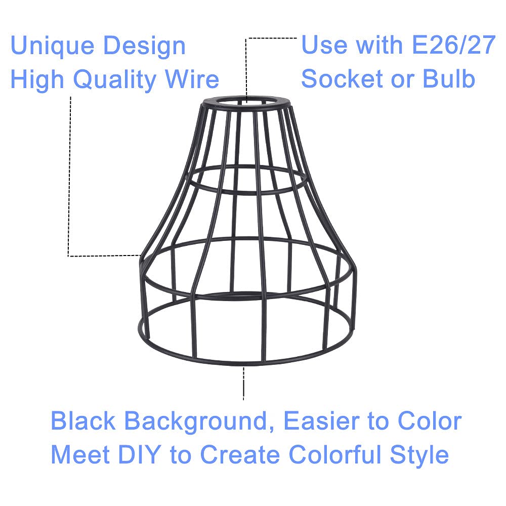EFINEHOME Set of 2 Metal Wire Cage Bulb Covers for Pendant Lighting, Rustic Black Lampshade Replacement Accessories