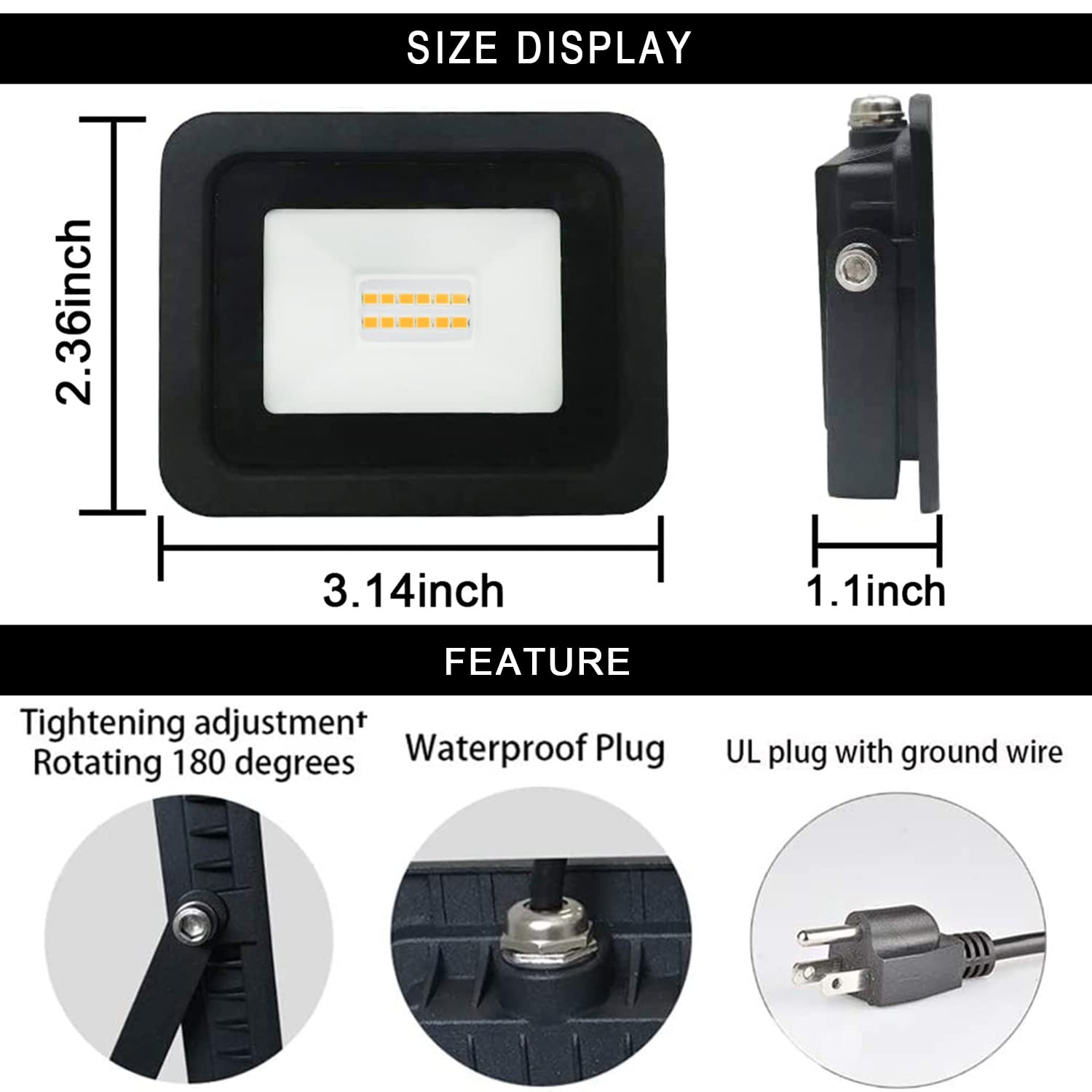 MIWAT 2Pack 10W LED Flood Light, Warm White, IP68 Waterproof, Aluminum, Ideal for Outdoor Use