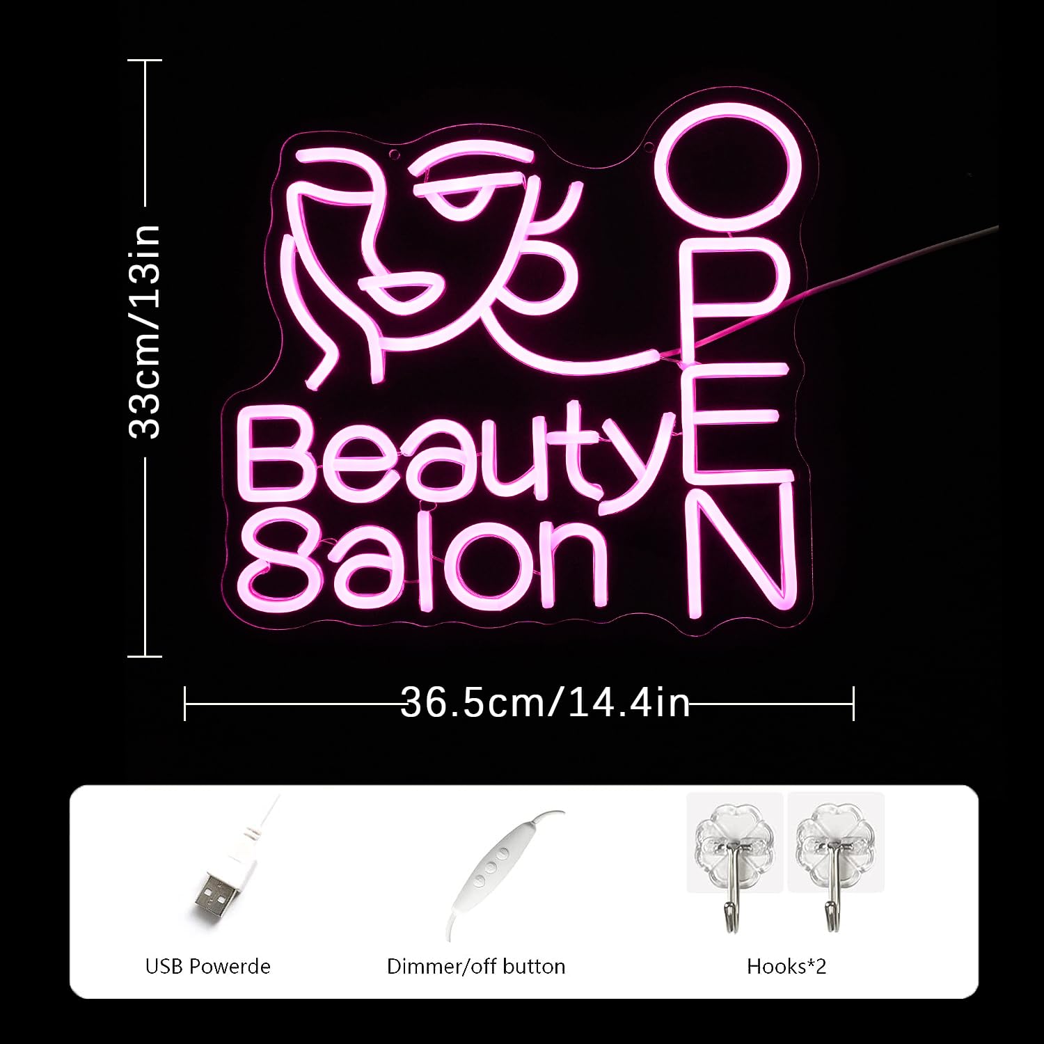 LMSIGNLY Beauty Salon Neon Sign - Pink Acrylic Open Light for Hairdressing, Nails Studio, Barber Shop, Dressing Room Decor
