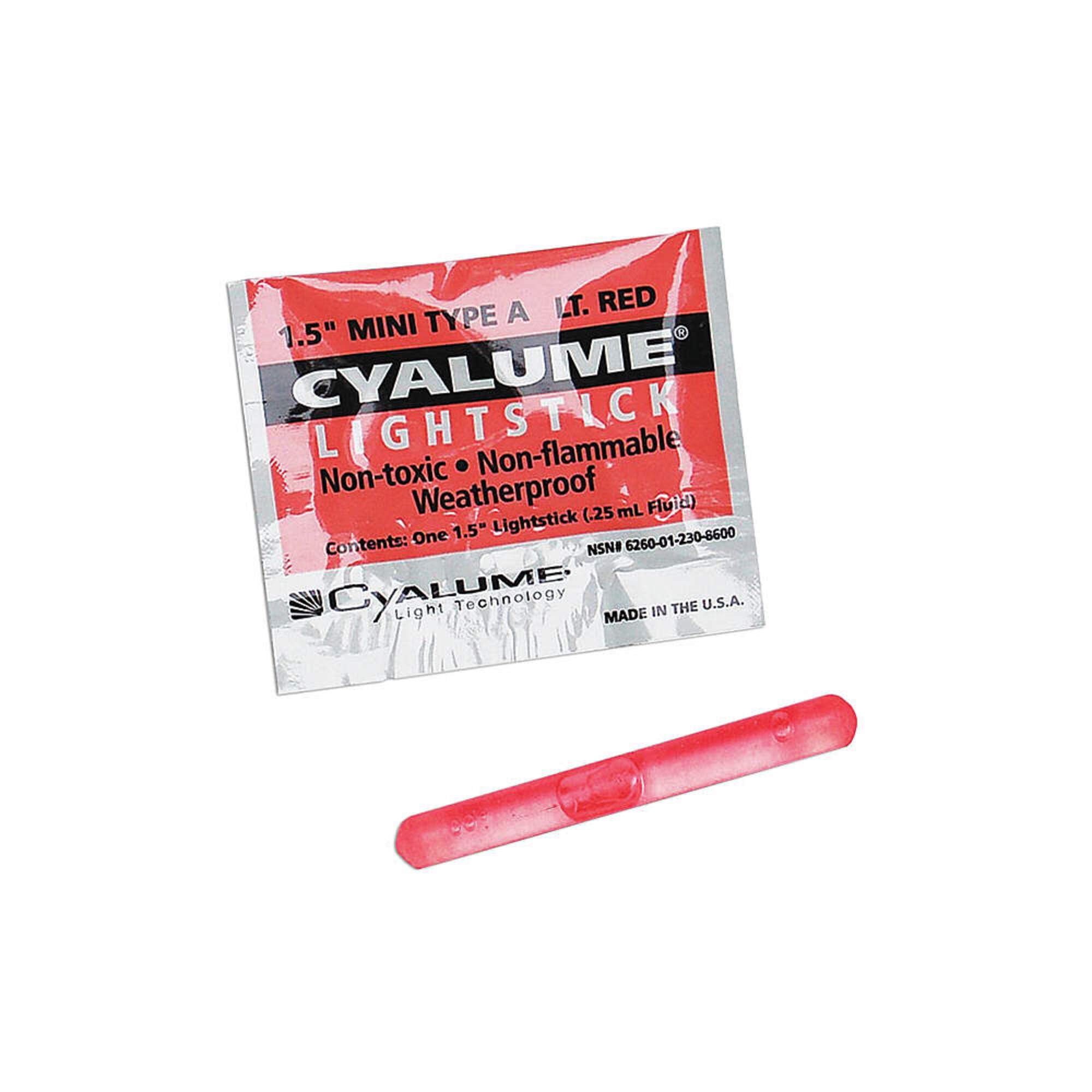 Cyalume ChemLight Mini Light Stick, Military Grade, Light Red, 4 Hours Duration, 1.5 Inch, 50 Pack, Model 9-86000PF