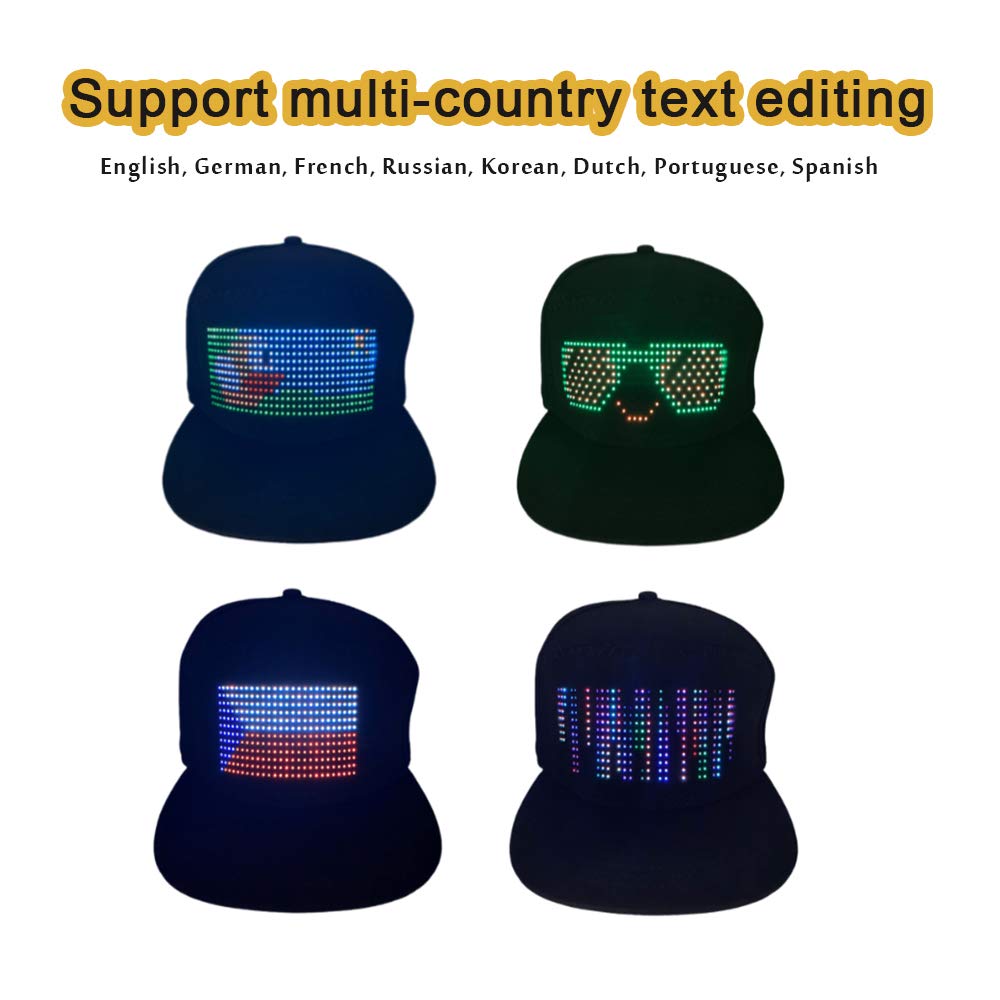 Keledz Led Cap, Multi-Language App Control Editing Light Up Hat (Text, Music, Image, Drawing) For Party Club Christmas Halloween