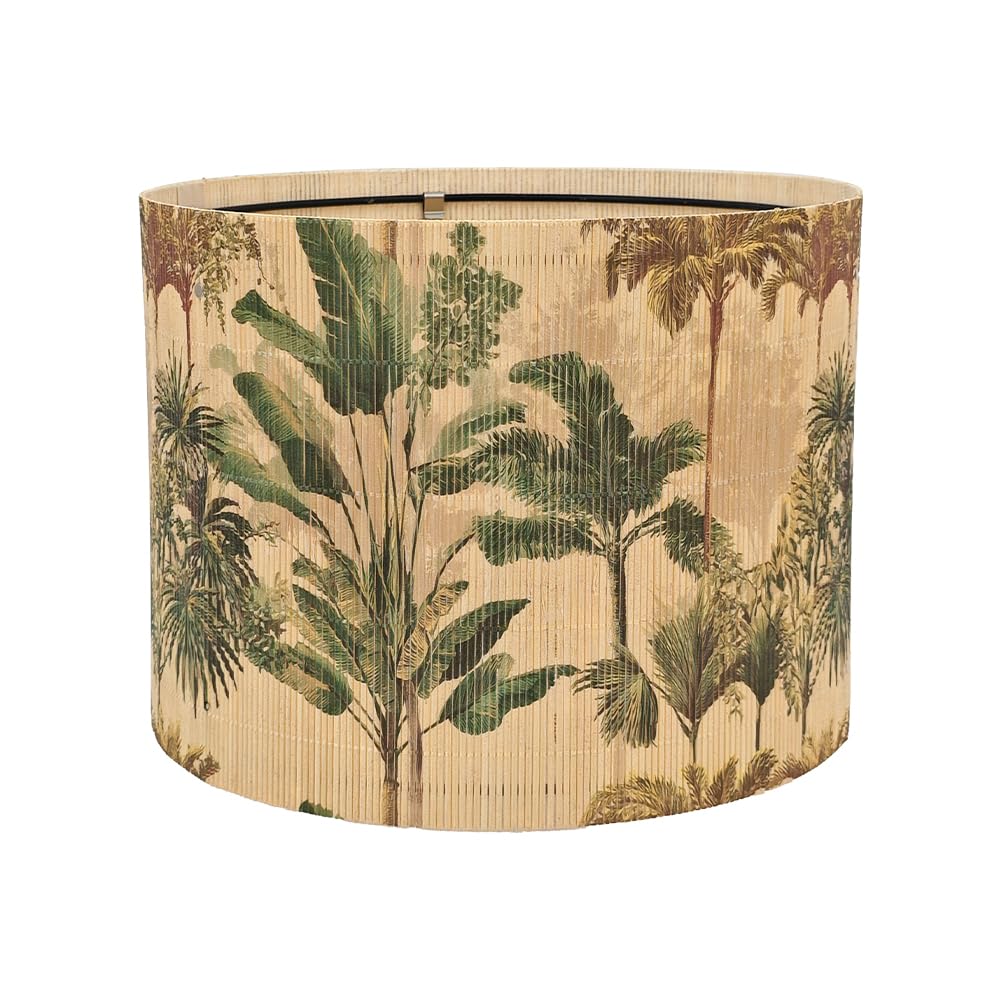 Floral Bamboo Lampshade With Tropical Plants Bamboo Made, Suitable For Floor Lamps And Desk Lamps, Art deco, Rustic And Elegant,