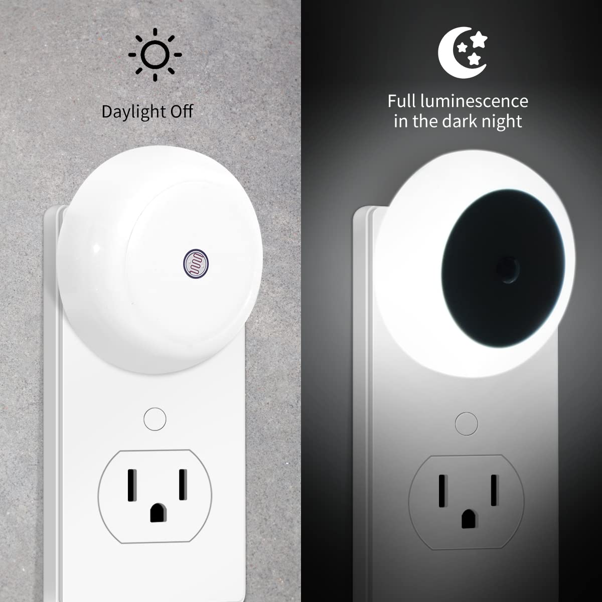 KINUR LED Night Lights 6 Pack with Dusk to Dawn Sensors, Daylight White, Model GB608, Plug-in for Kids Room, Nursery, Bathroom