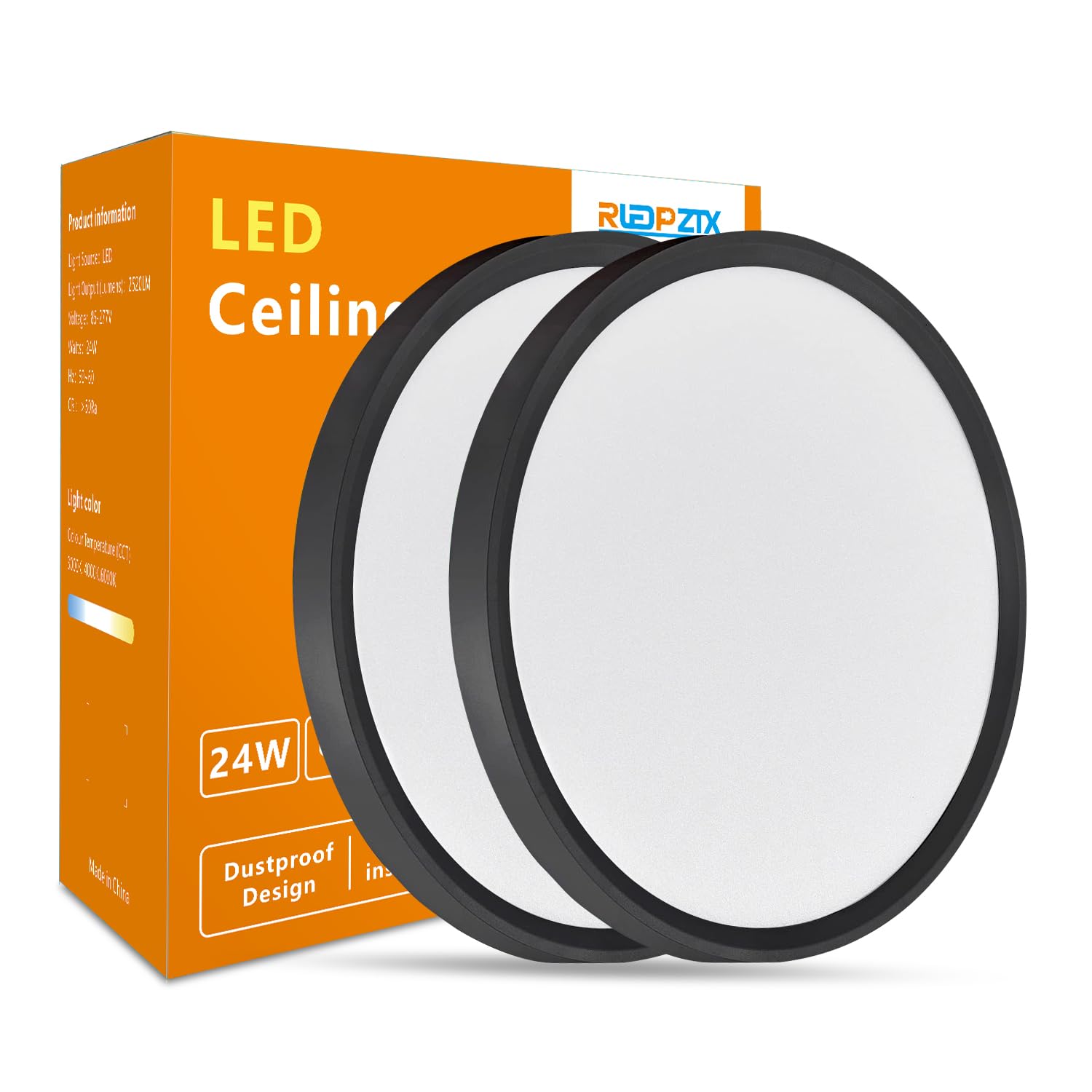 2 Pack 16 Inch Led Flush Mount Ceiling Light: 32W 3480Lm Ultra-Slim Low Profile Led Ceiling Light, 3000K/4000K/6000K 3 Color Selectable Led Round Flat Ceiling Light For Room Hallway Bathroom, Black