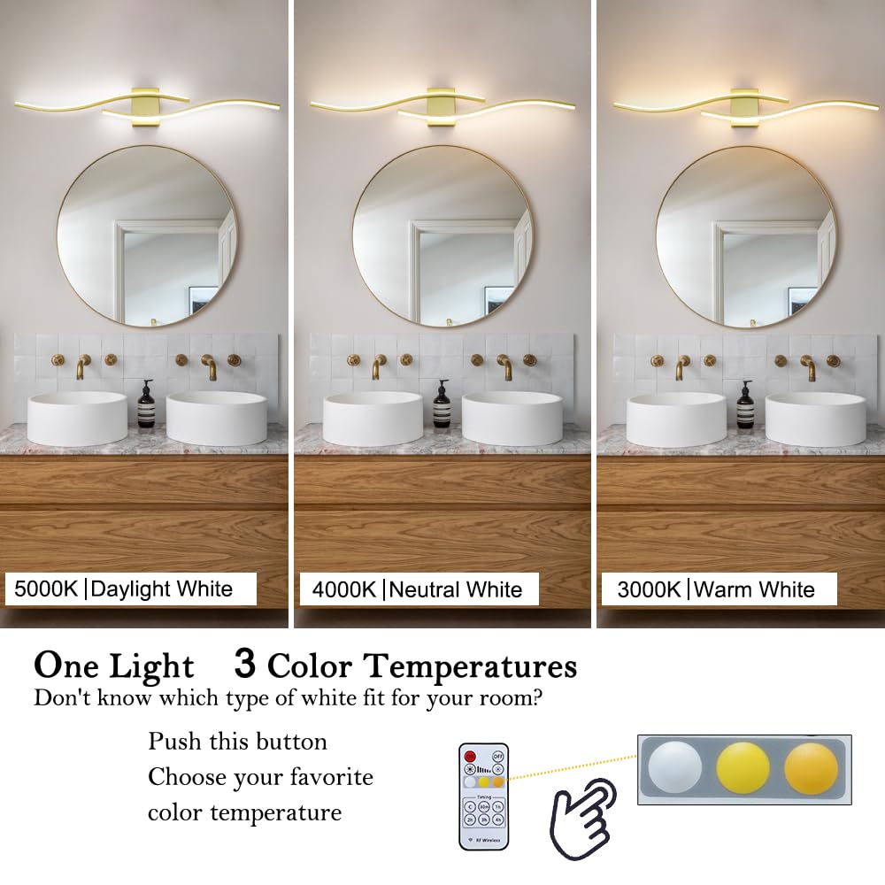 Modern Gold Bathroom Light Fixtures, Led Vanity Light With Remote Control, Bathroom Vanity Light Fixture Over Mirror, Wall Lights For Bathroom, 40.5 Inch Wall Sconce Lighting For Bedroom, Living Room