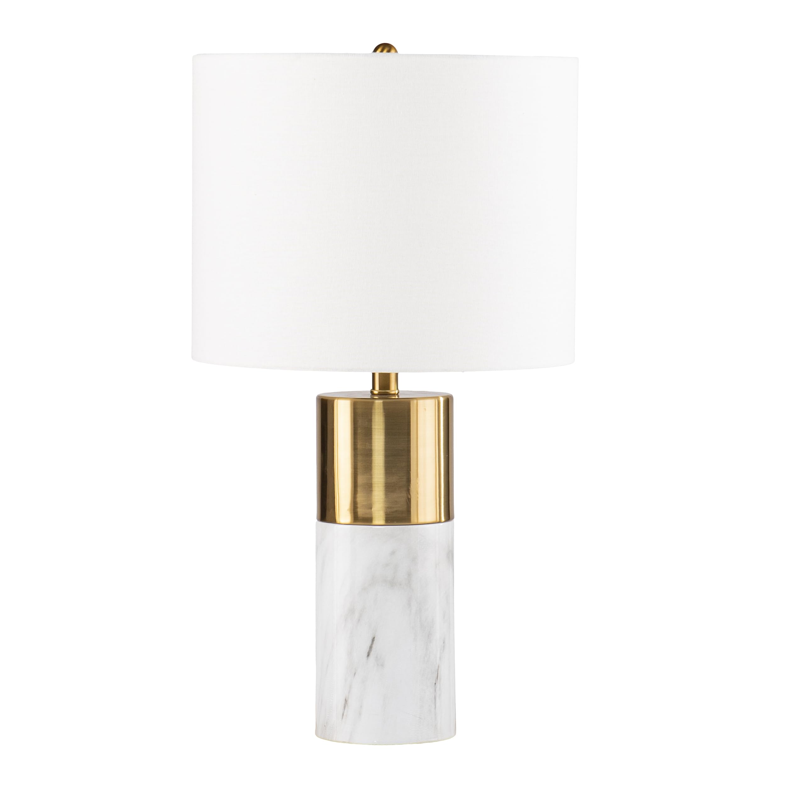 Sei Furniture Milvy White Faux Marble Table Lamp With Fabric Shade, Gold Finish, Transitional Design