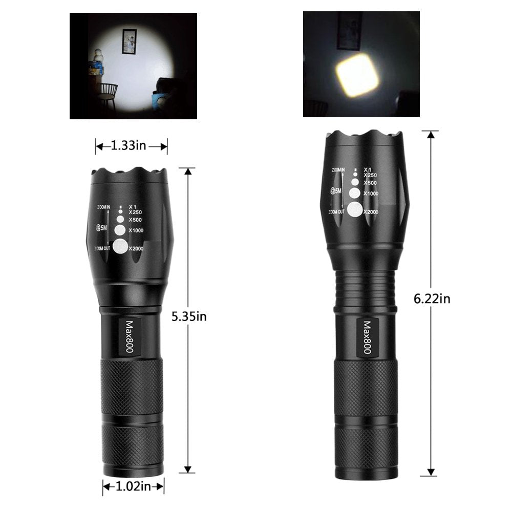 4 Pack Military Grade Tactical Led 2000 Lumen 5 Modes Zoomable Flashlight Torch For Camping, Emergency, Hurricane, Hiking