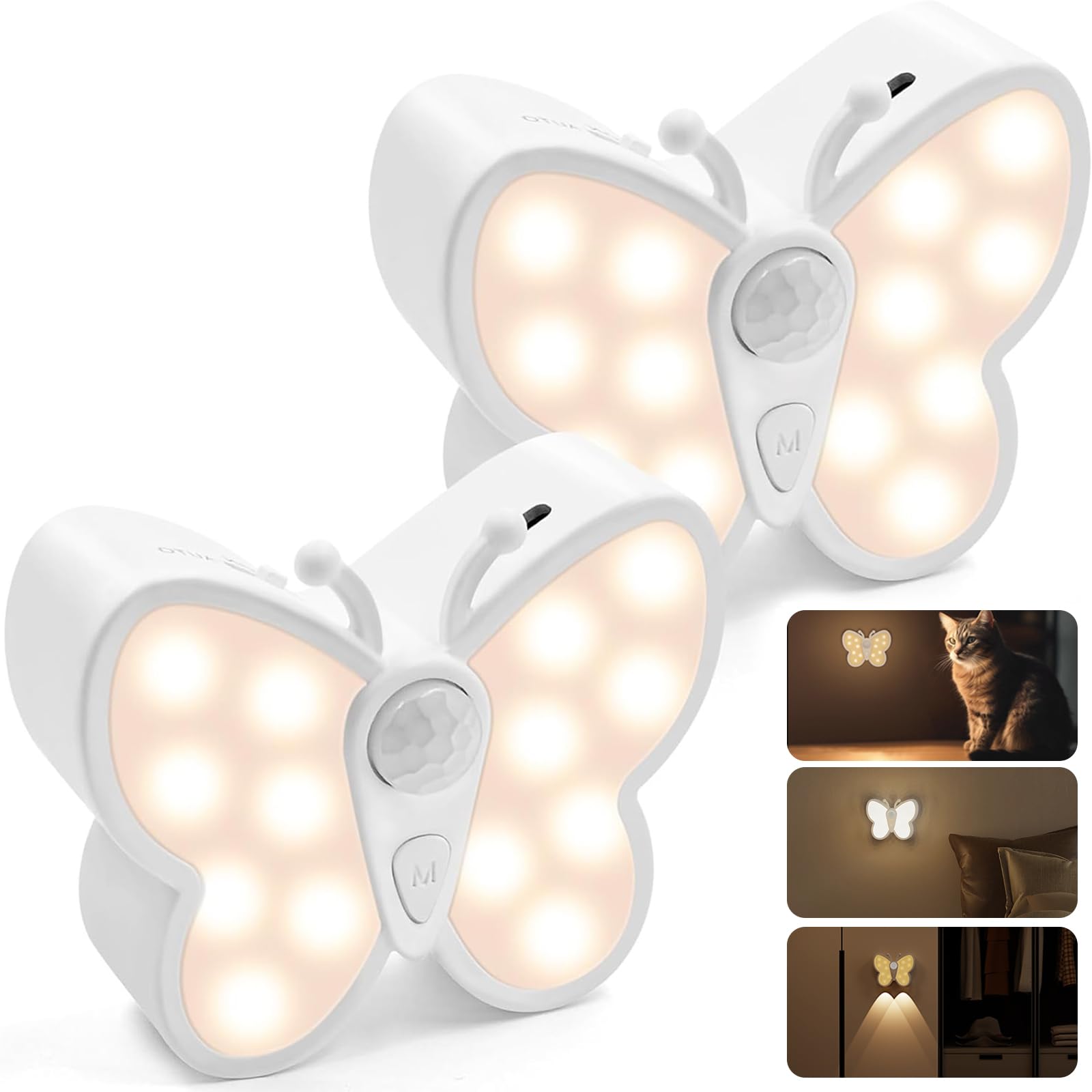 Fuligent Motion Sensor LED Night Lights, Rechargeable Battery Operated Wall Light with 2 Color Mode 20-80LM Adjustable Brightnes