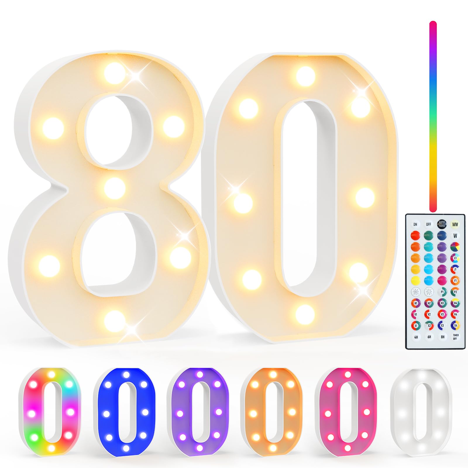 Pooqla 80Th Birthday Decoration Fors Her Him  35 Colors Led Light Up Numbers With Remote  Multicolor Marquee Numbers 80 Sign For Party Backdrop 80Th Birthday Gift  Lighted Number 80