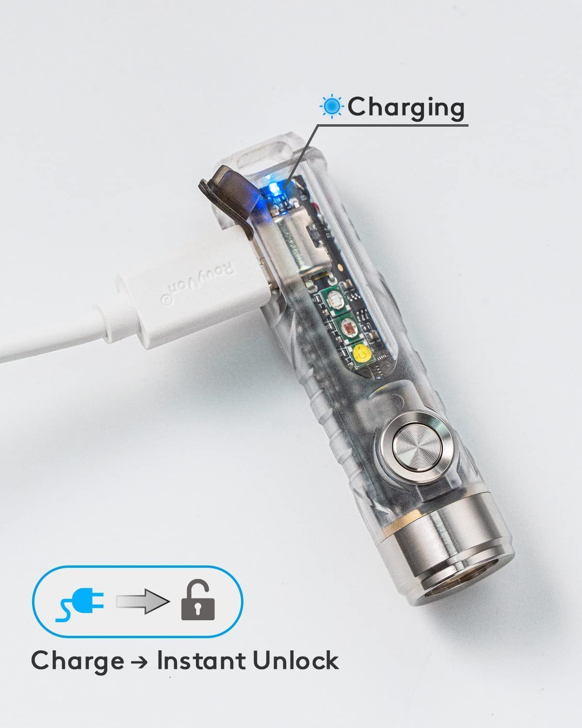 RovyVon A8 Keychain Flashlight, 650 Lumen, USB-C Rechargeable, Amber/Red/Blue, Pocket-Sized EDC, Polycarbonate